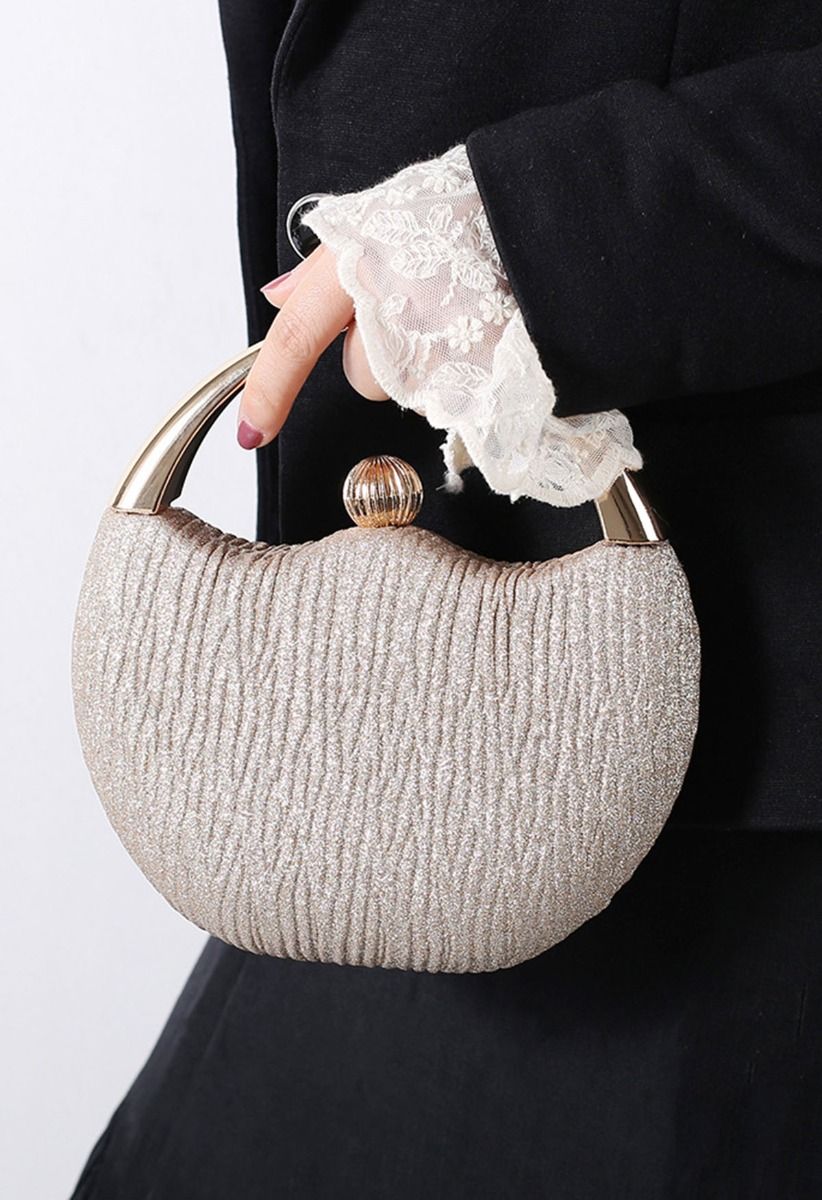 Elegance Round Handle PU Leather Clutch in Champagne