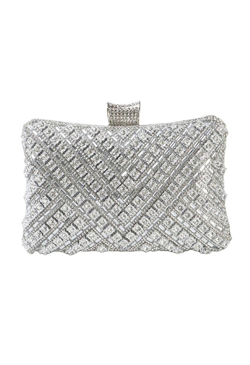 Fancy Rhinestone Overlay Clutch in Silver