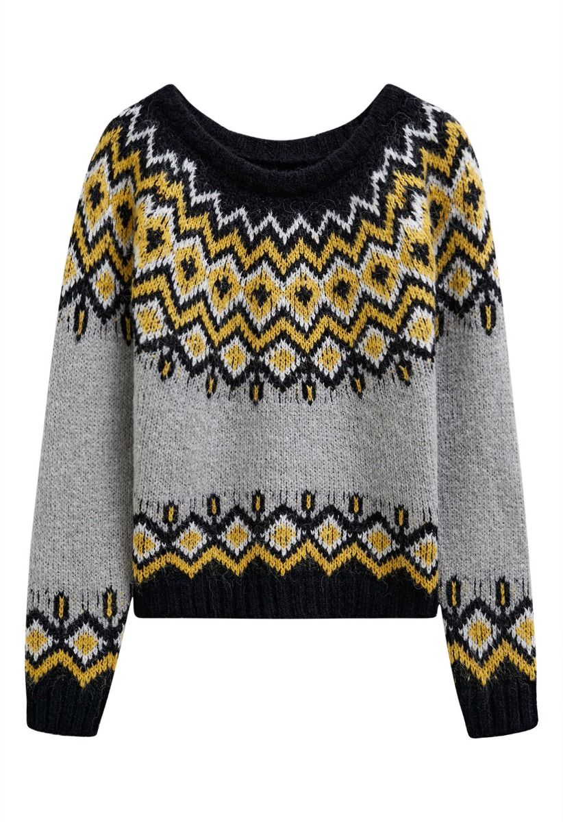 Nordic Charm Fair Isle Knit Sweater in Grey