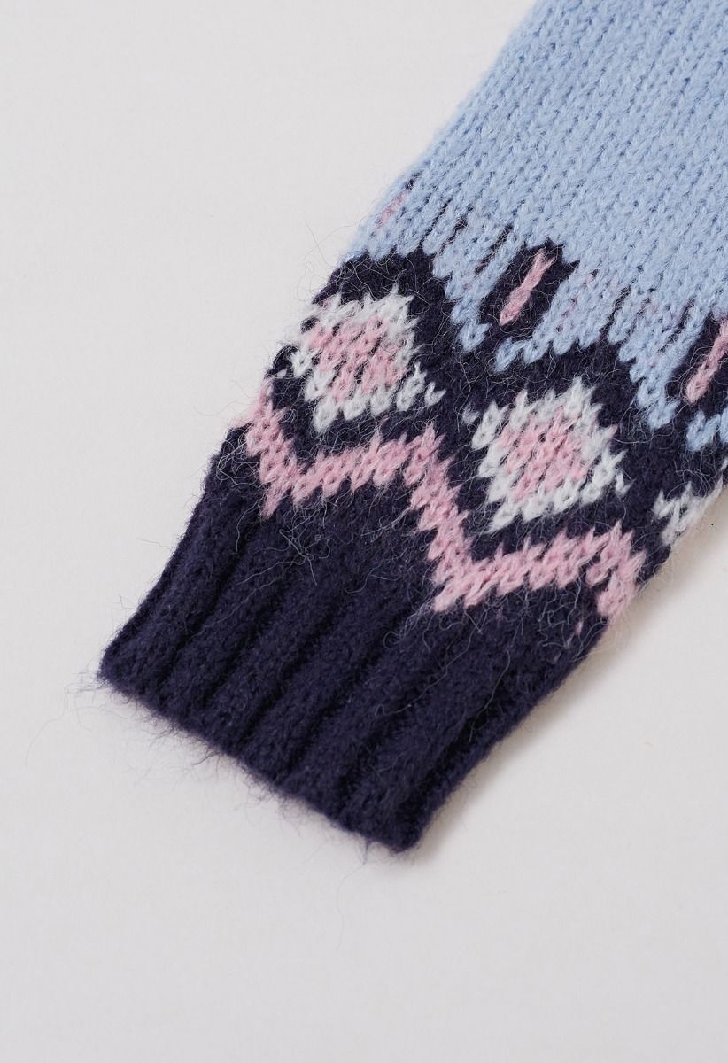 Nordic Charm Fair Isle Knit Sweater in Blue