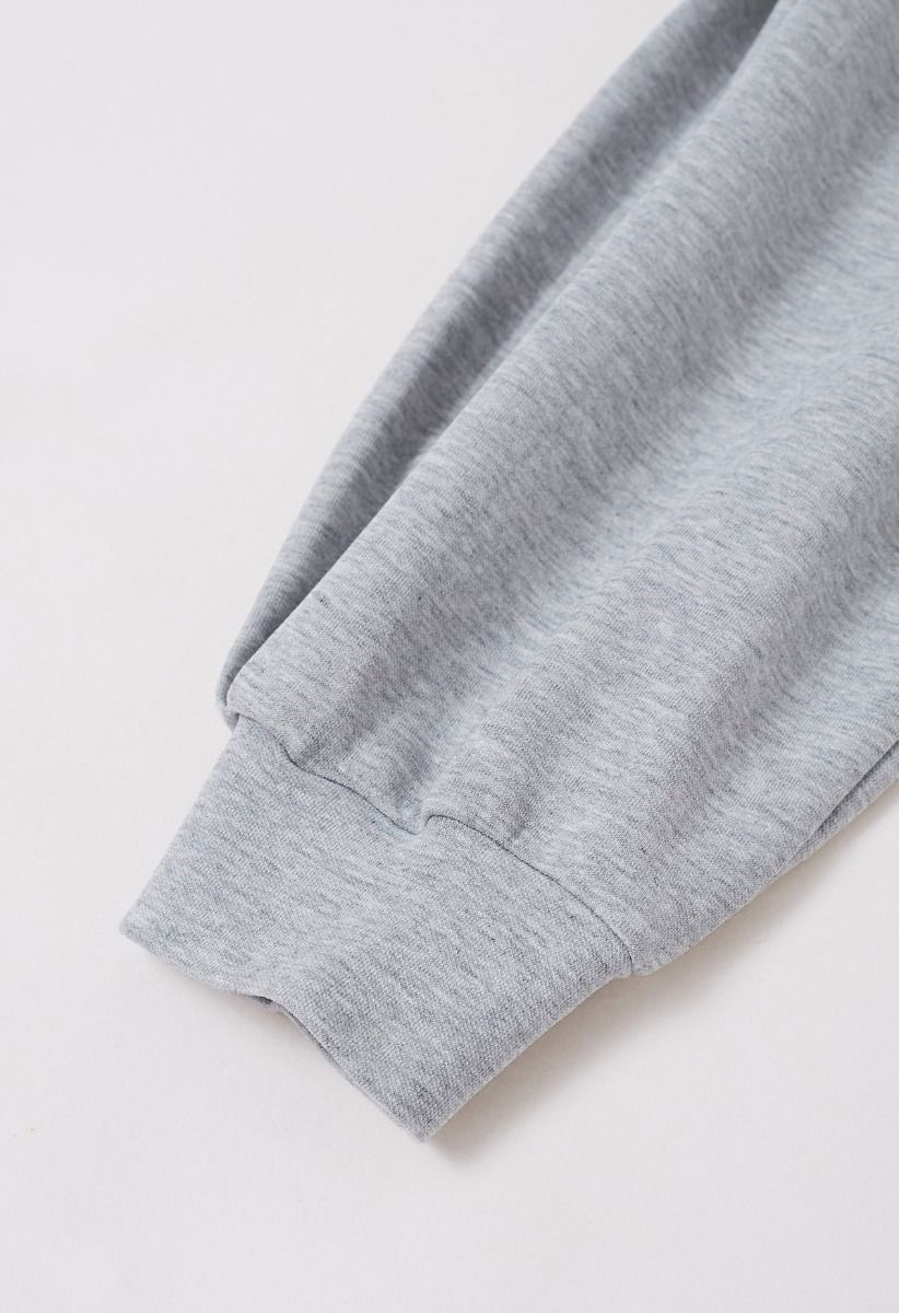 Bowknot Adorned Sleeve Cropped Sweatshirt in Grey