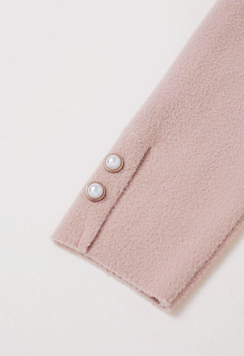 Sweetly Patch Pocket Pearly Button Knit Cardigan in Pink