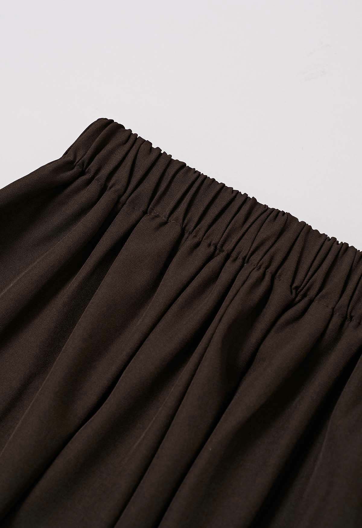 Allure in Motion Elastic Waist Pleats Palazzo Pants in Brown