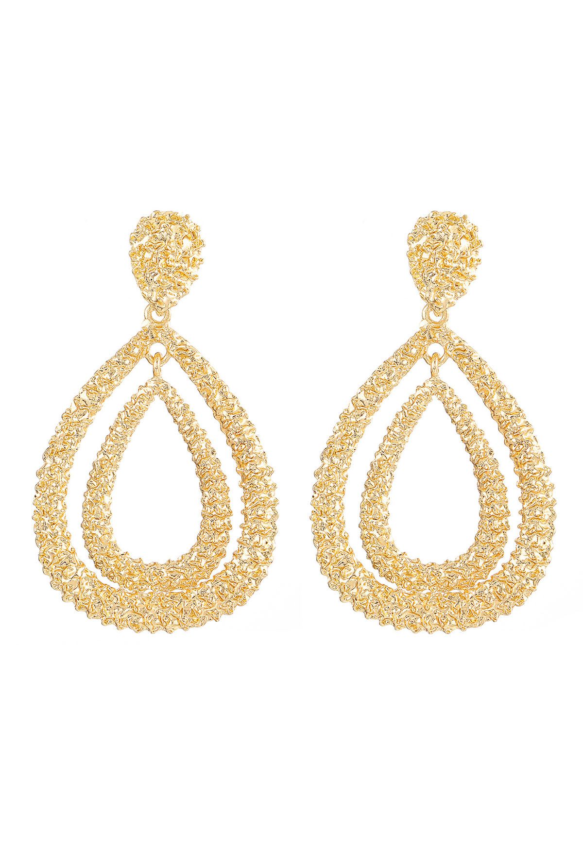 Double-Layered Teardrop Earrings in Gold