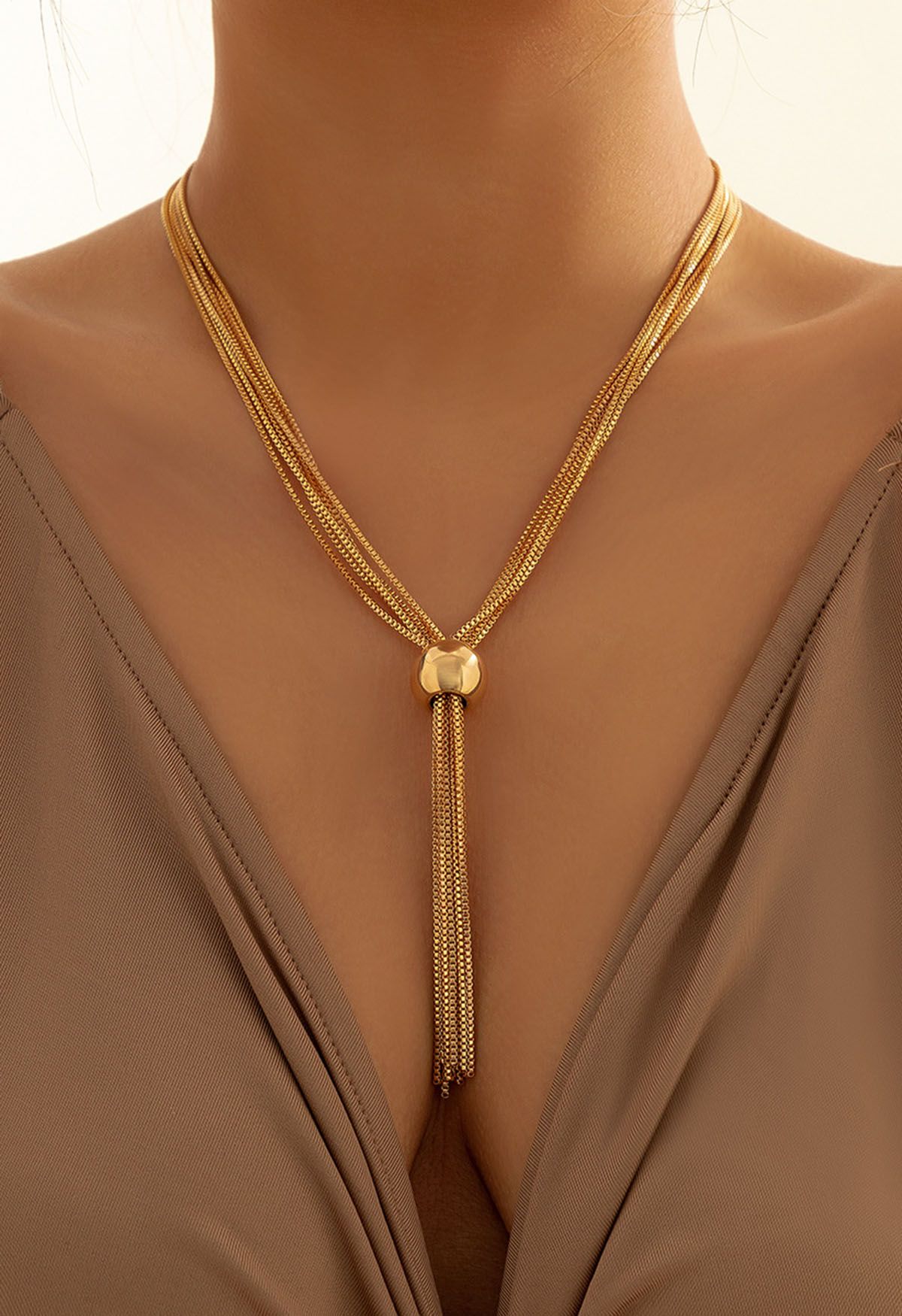 Multi-Layered Tassel Necklace in Gold