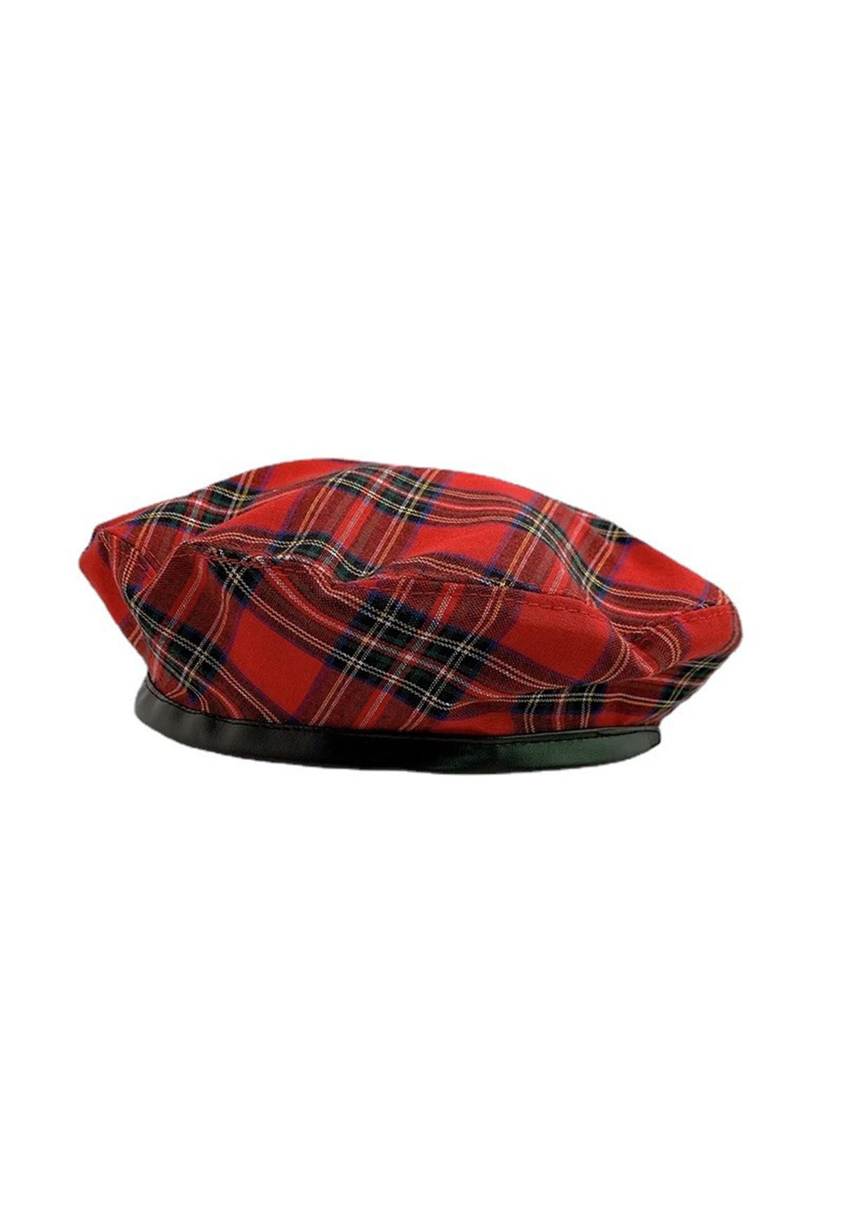 British Style Plaid Beret in Red