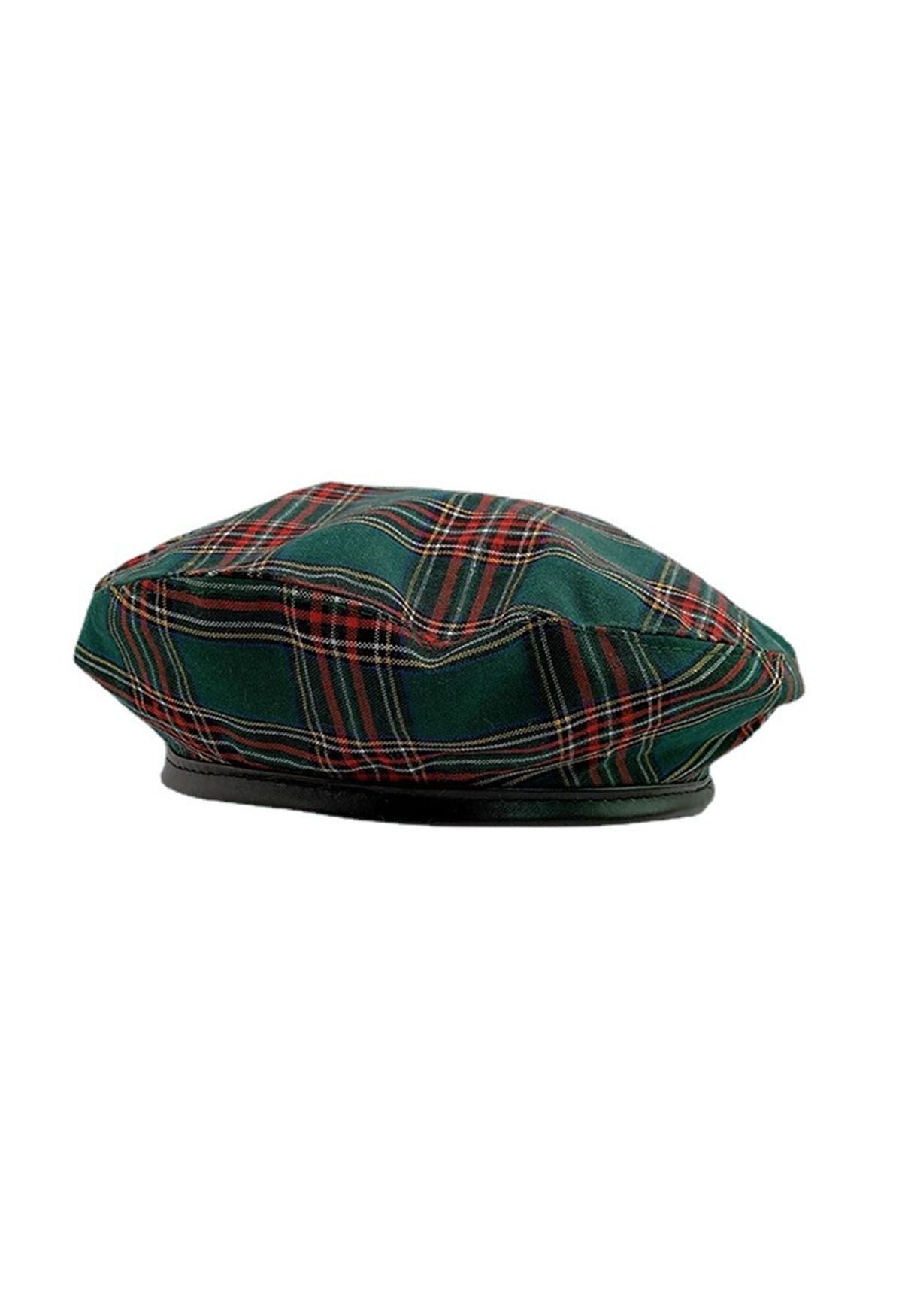 British Style Plaid Beret in Green