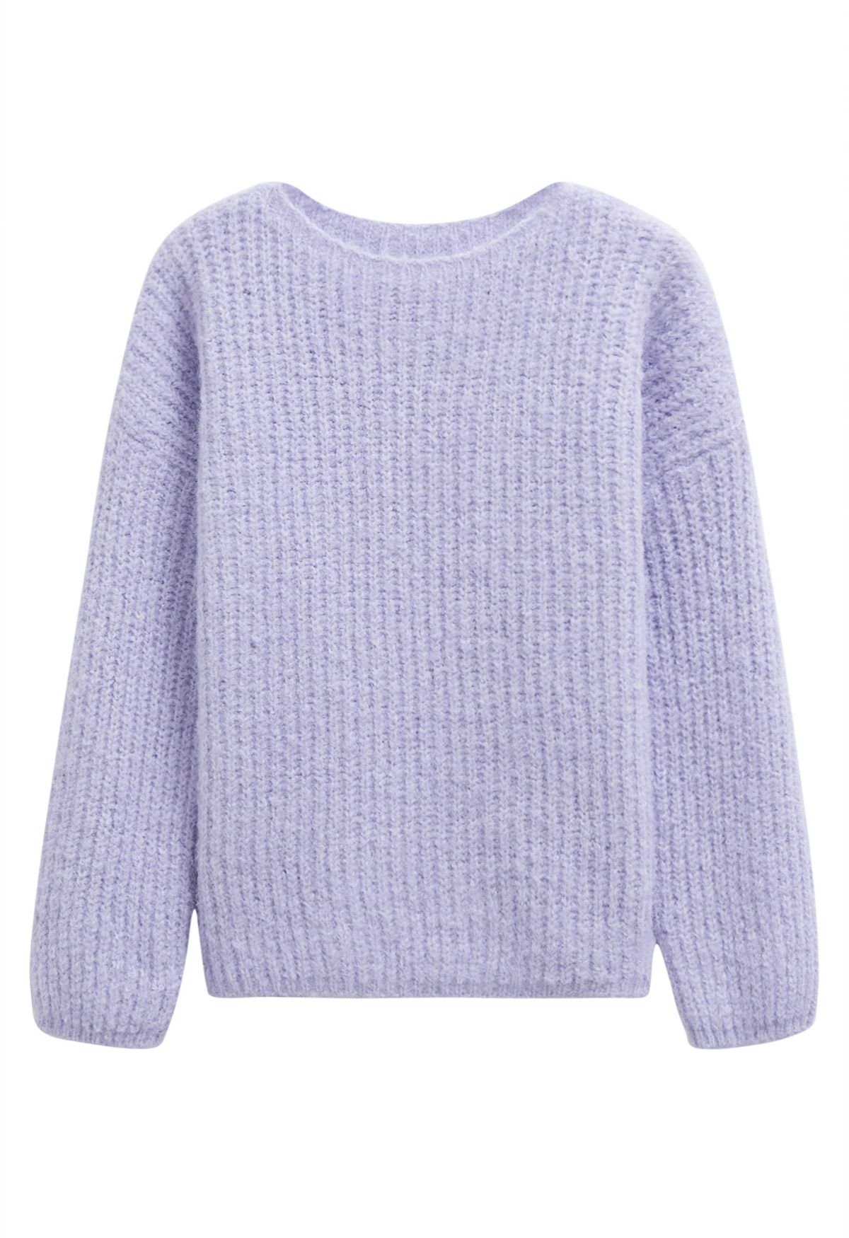 Solid Color Rib Knit Sweater in Lavender