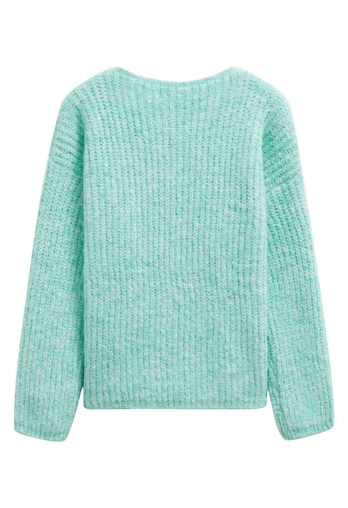 Solid Color Rib Knit Sweater in Mint