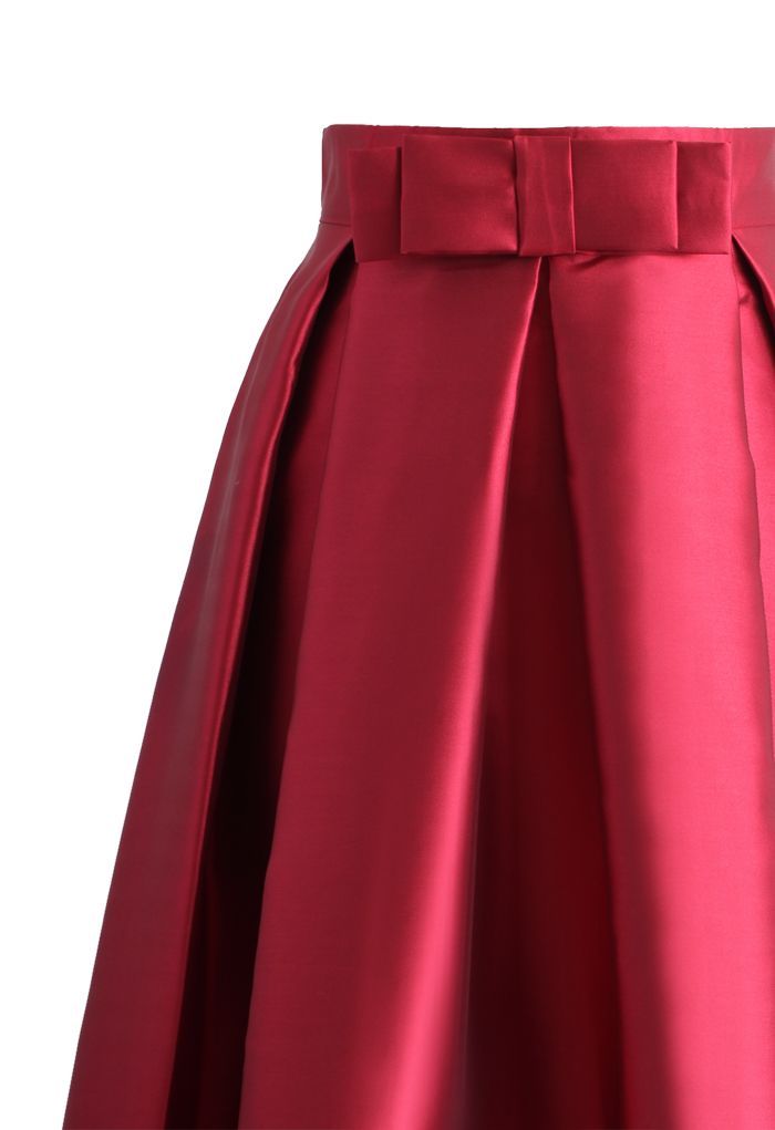 Luxurious Night Bowknot Pleated A-Line Skirt in Red