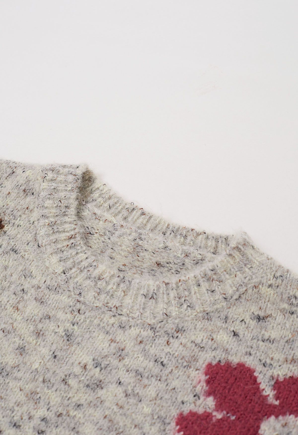 Multicolored Floral Pattern Fuzzy Knit Sweater in Oatmeal