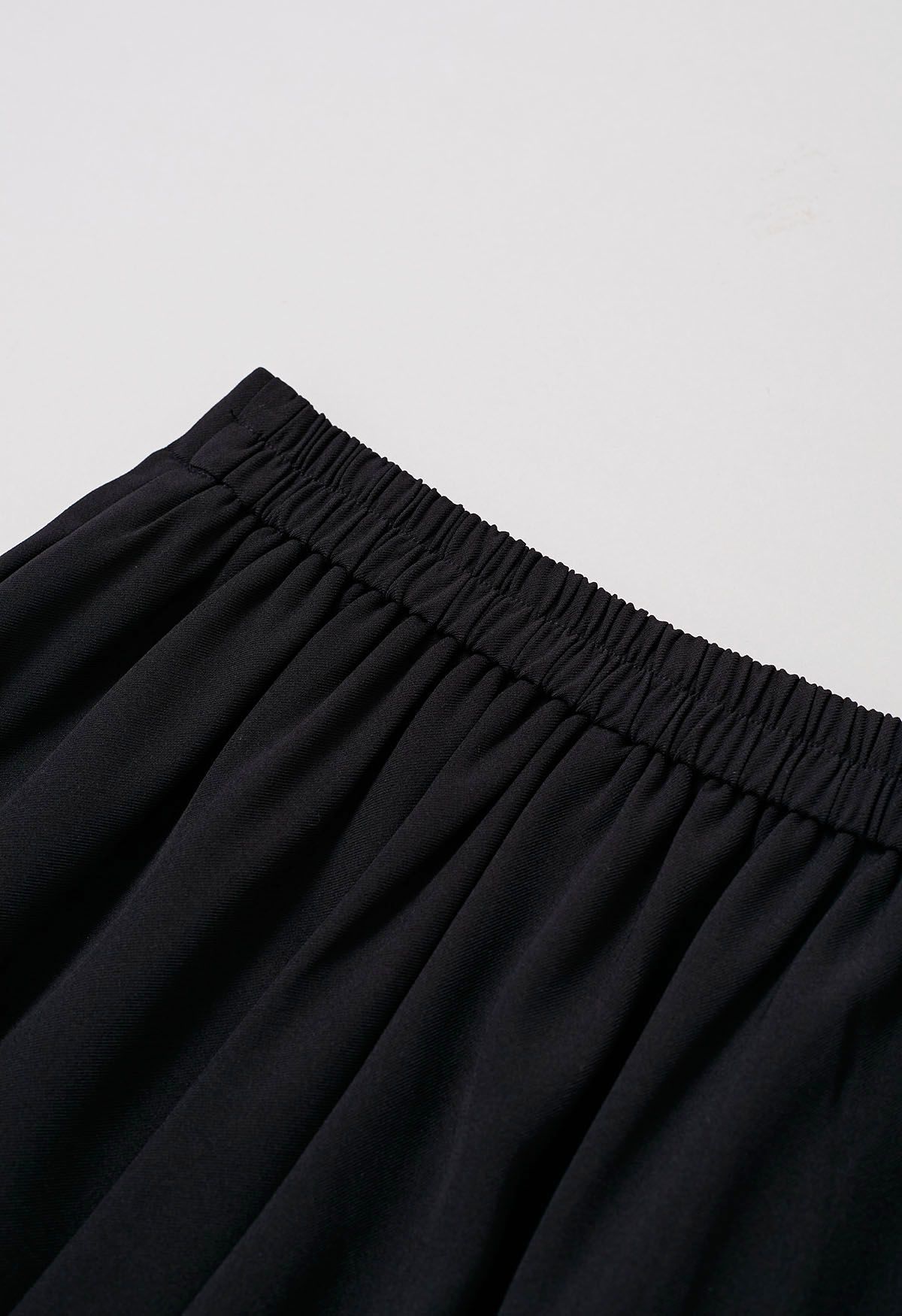 Effortless Polished Buttoned Pleats Palazzo Pants in Black