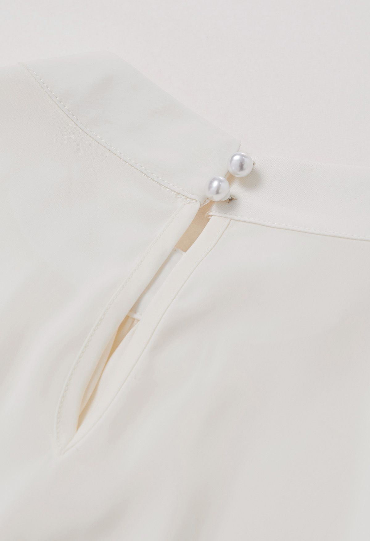 Pearl Neckline Side Bowknot Satin Top in Cream