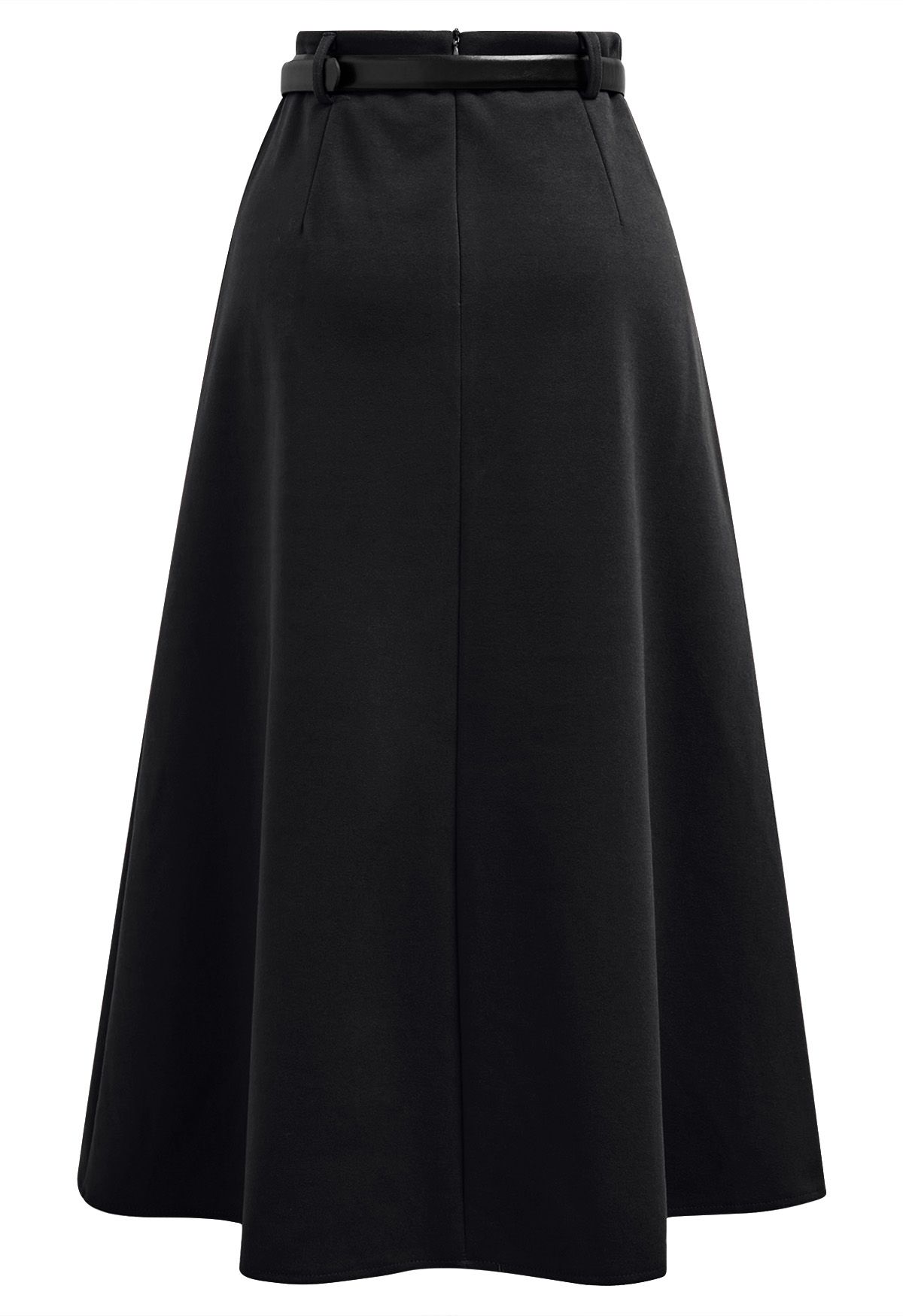 All Seasons Belted Pleated Midi Skirt in Black