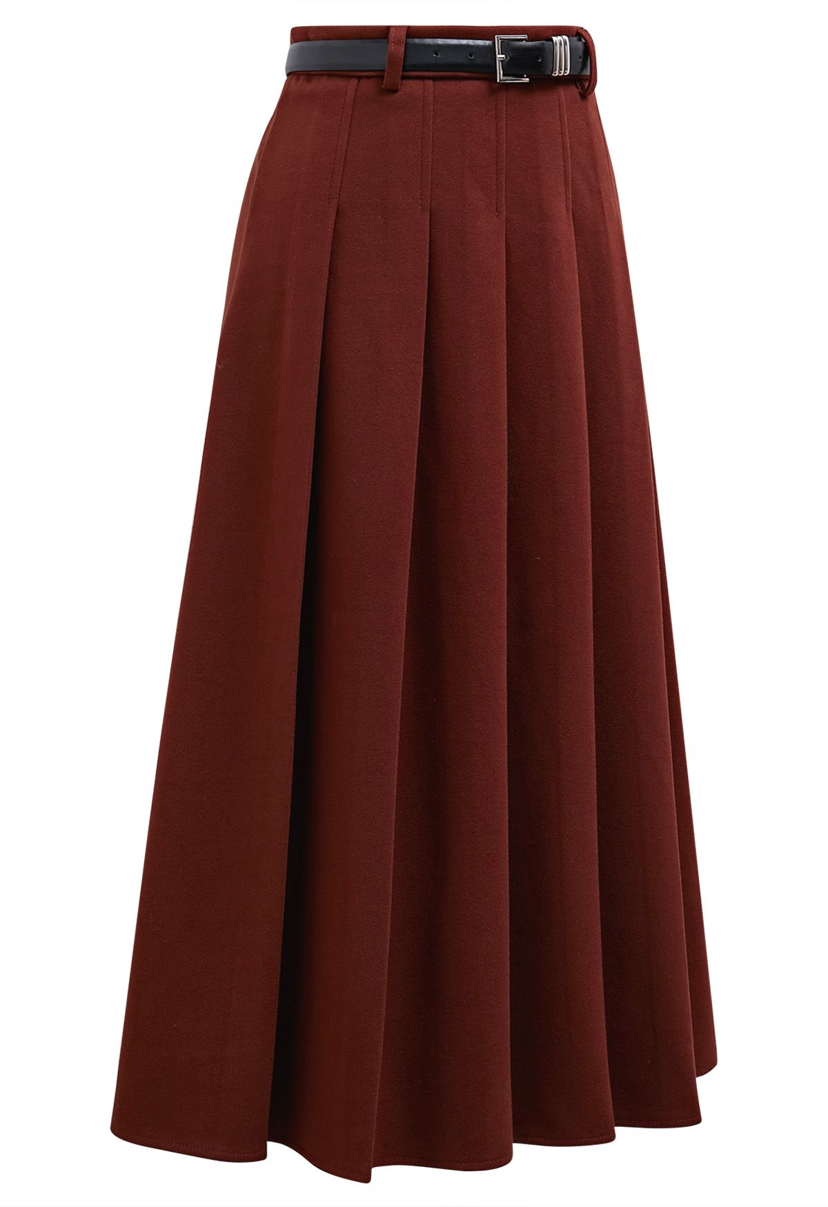 All Seasons Belted Pleated Midi Skirt in Red