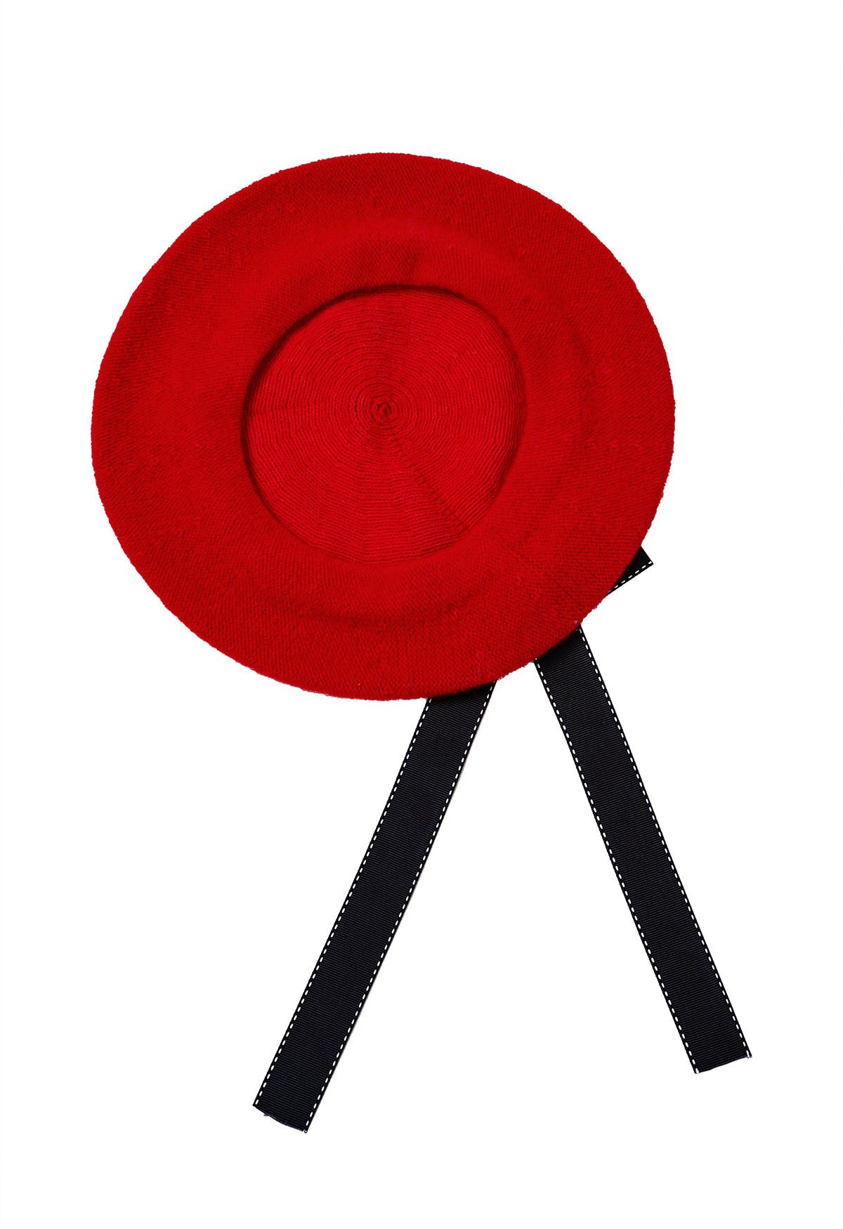 Parisian Flair Bowknot Knit Beret in Red