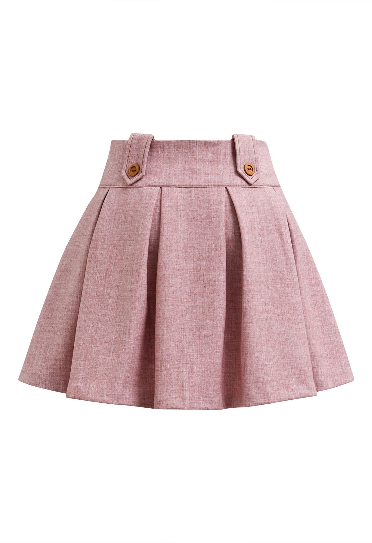 Decorative Button Pleated Mini Skirt in Pink