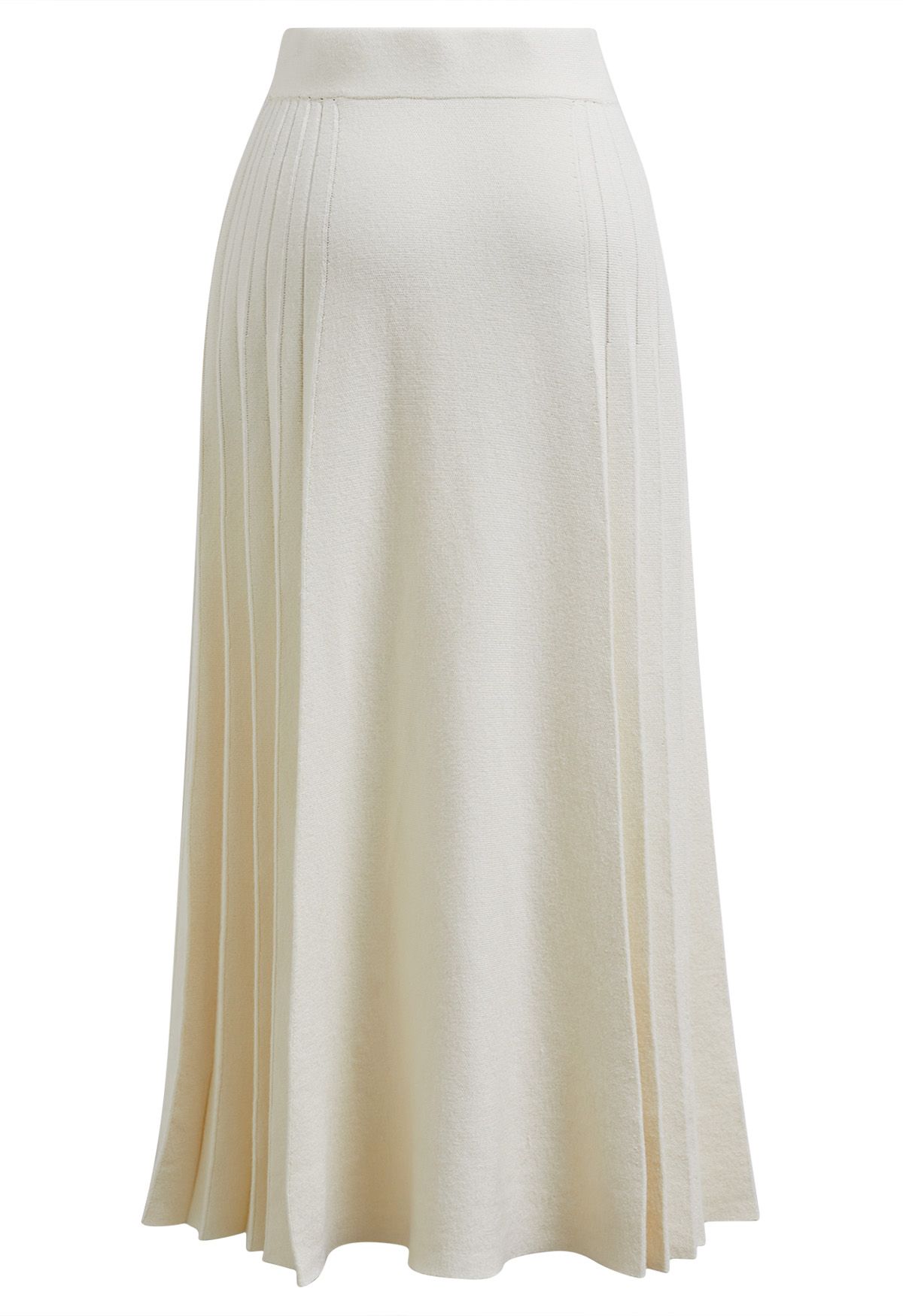 Soft Elegance Button Trim Pleats Knit Skirt in Cream