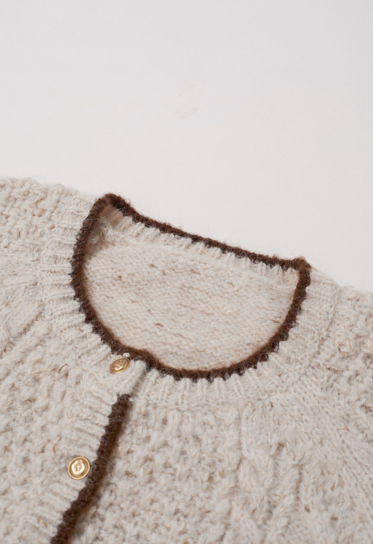 Contrast Edges Braided Knit Buttoned Cardigan in Oatmeal