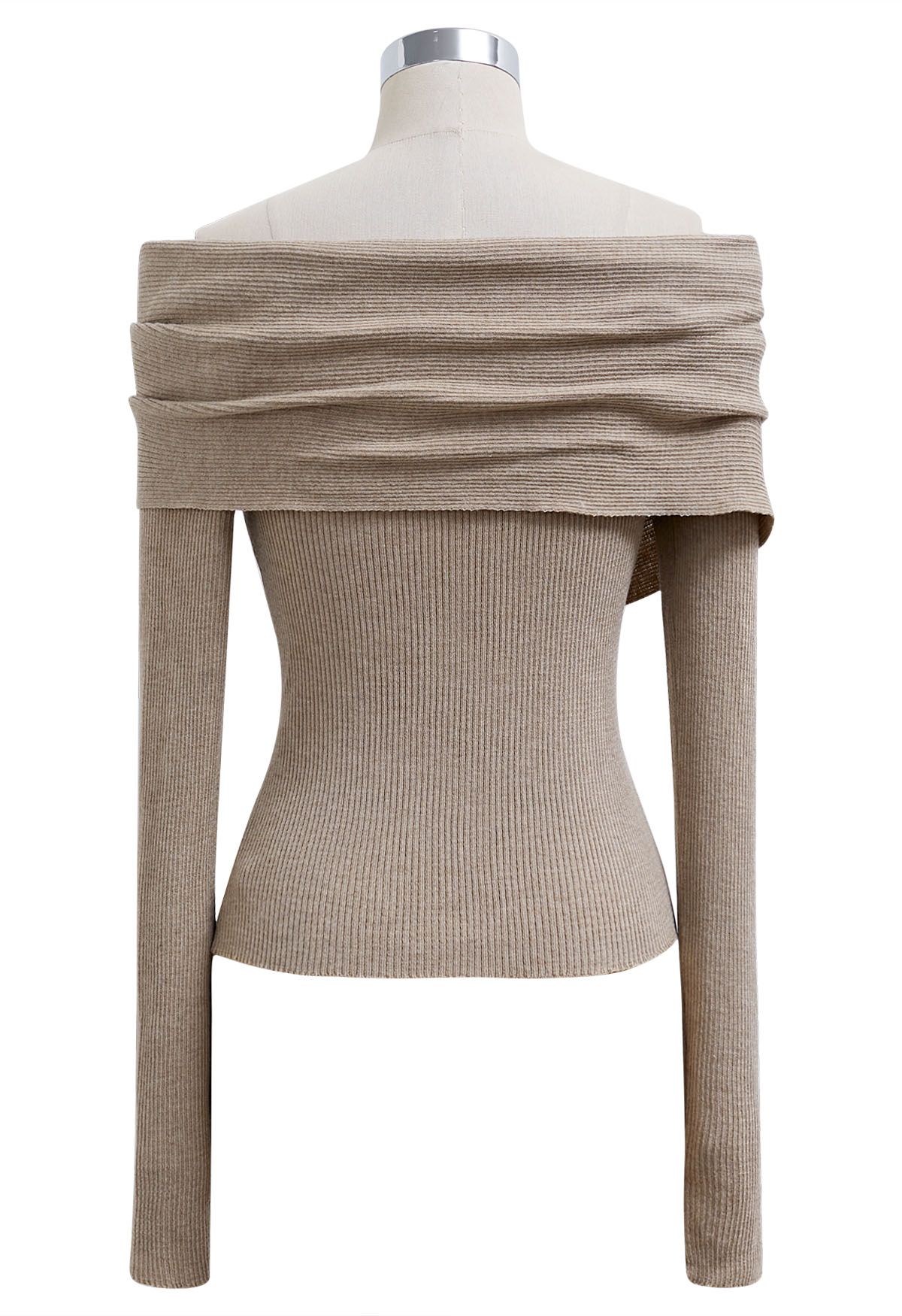 Soft Elegance Off-Shoulder Flap Knit Top in Sand