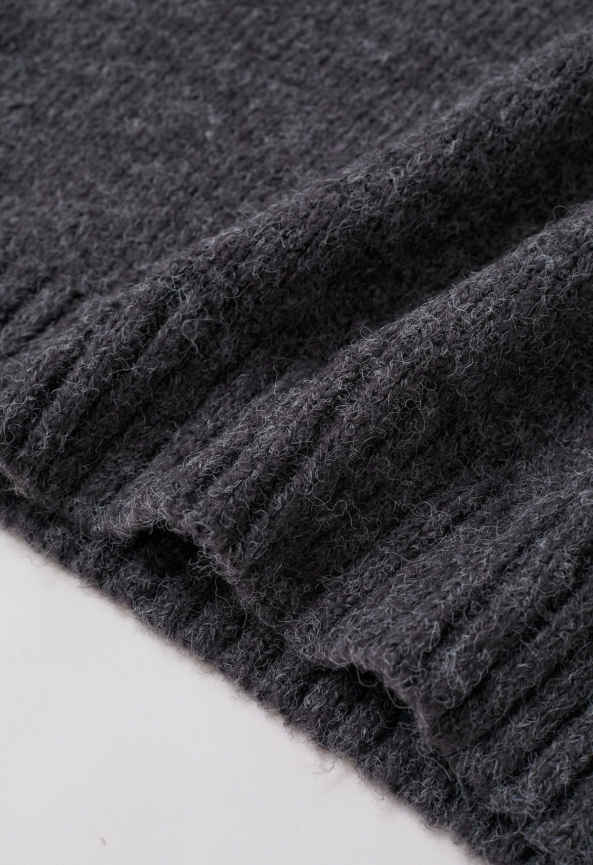 Whipstitch-Trimmed Dropped Shoulder Knit Sweater in Smoke