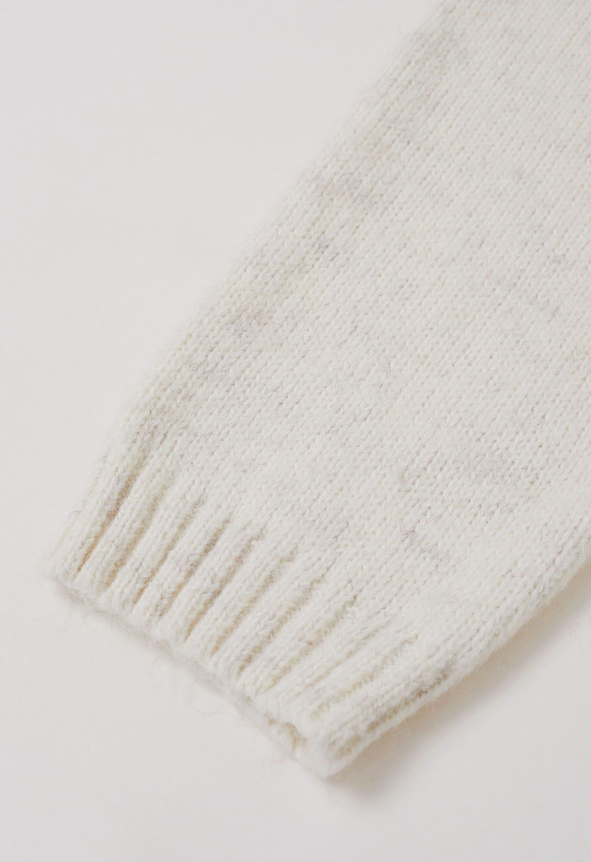 Whipstitch-Trimmed Dropped Shoulder Knit Sweater in Cream