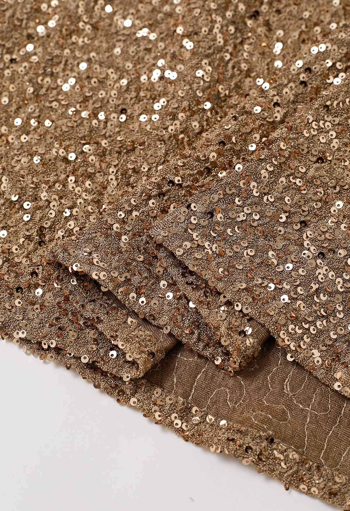 Full Sequin Mermaid Maxi Skirt in Tan