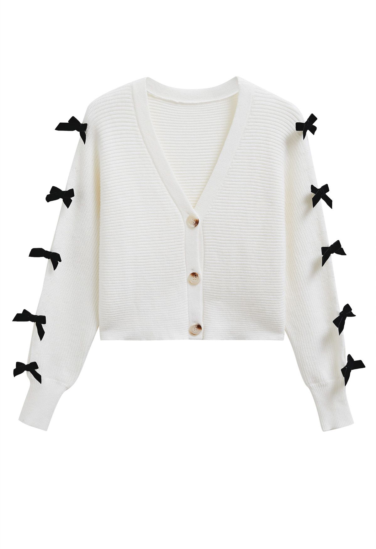 Bowknot Split Sleeve Button Down Cropped Cardigan in White