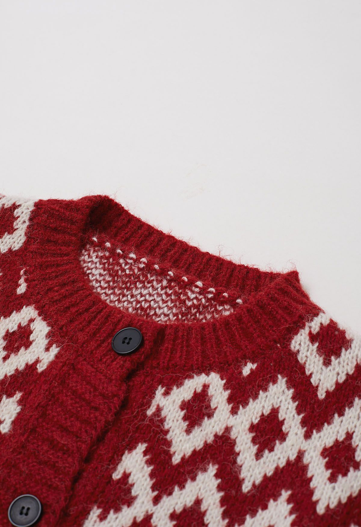 Festive Geometric Button Down Knit Cardigan in Red