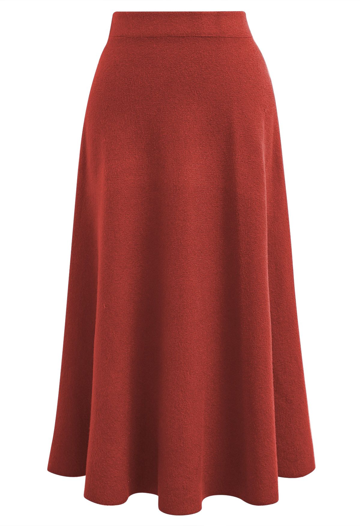 Solid Color A-Line Knit Midi Skirt in Red