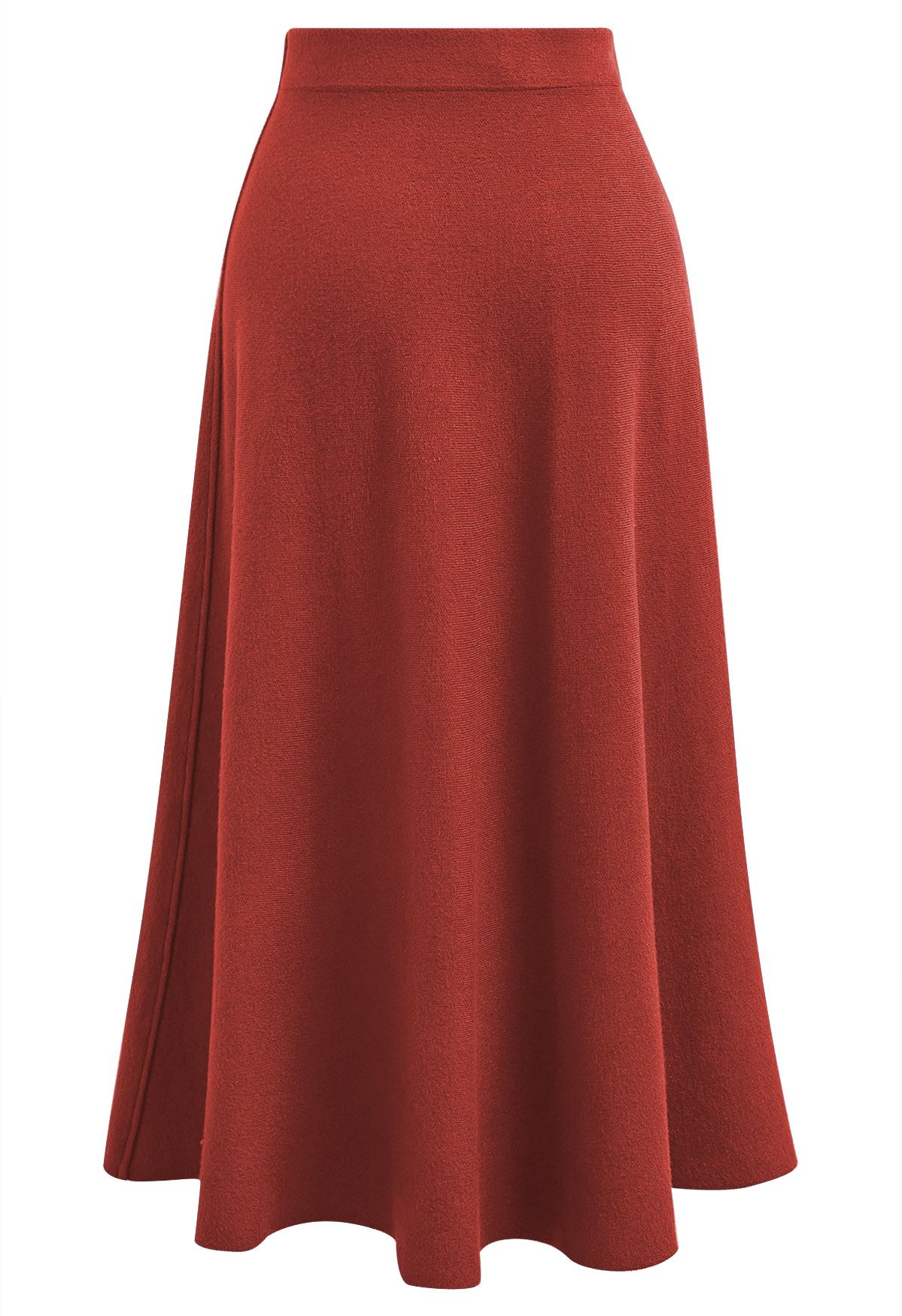 Solid Color A-Line Knit Midi Skirt in Red