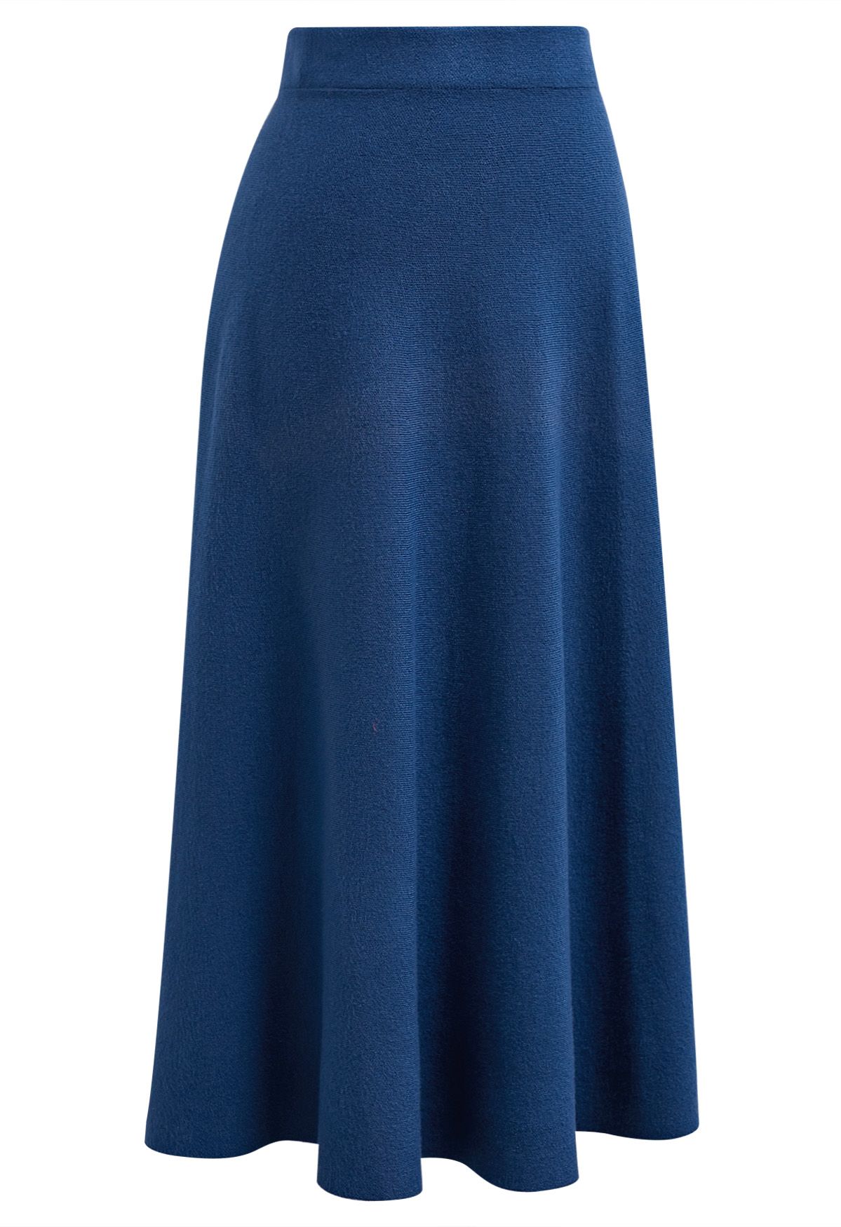 Solid Color A-Line Knit Midi Skirt in Indigo