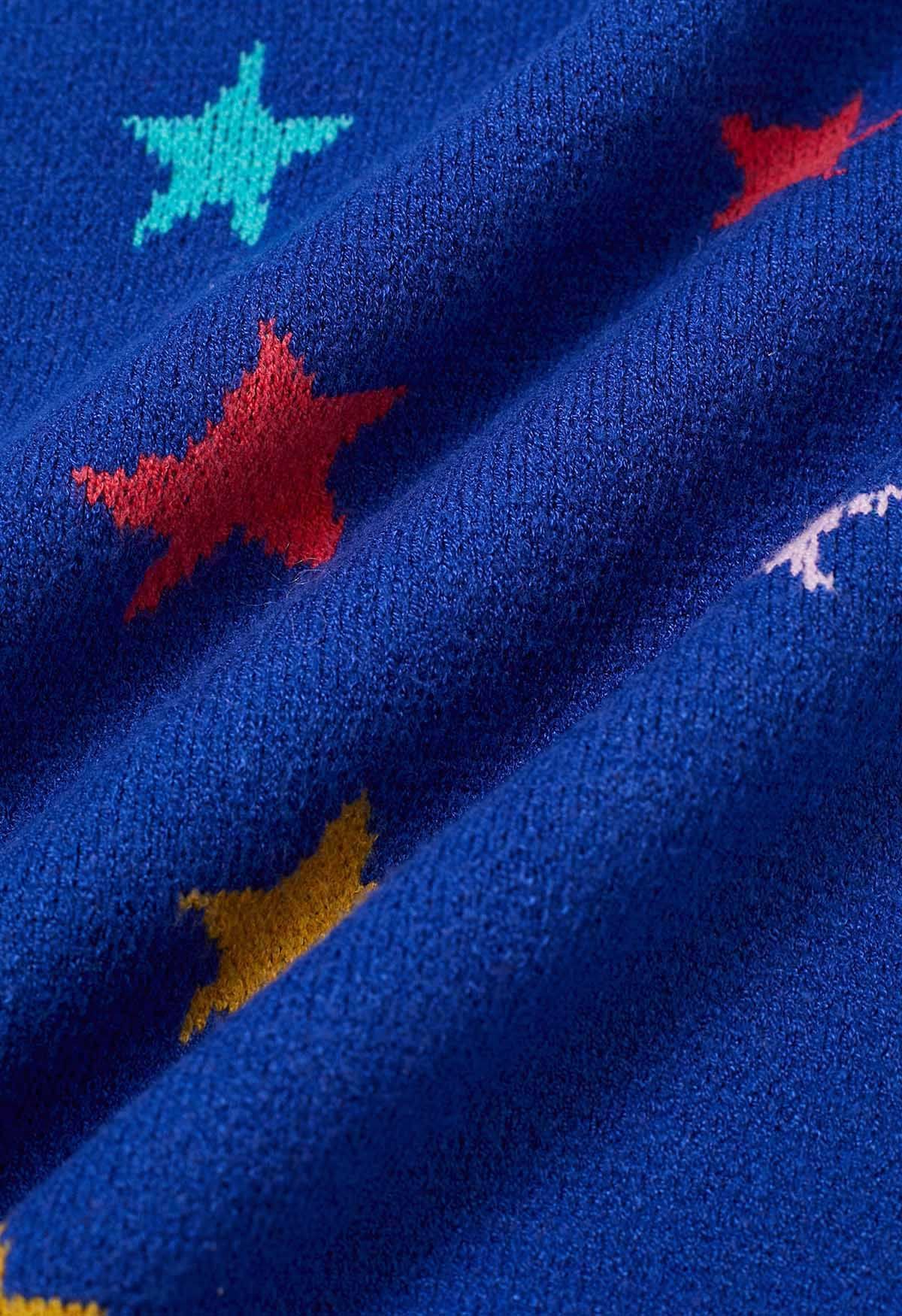 Cosmic Charm Star Bell Sleeve Knit Sweater in Royal Blue