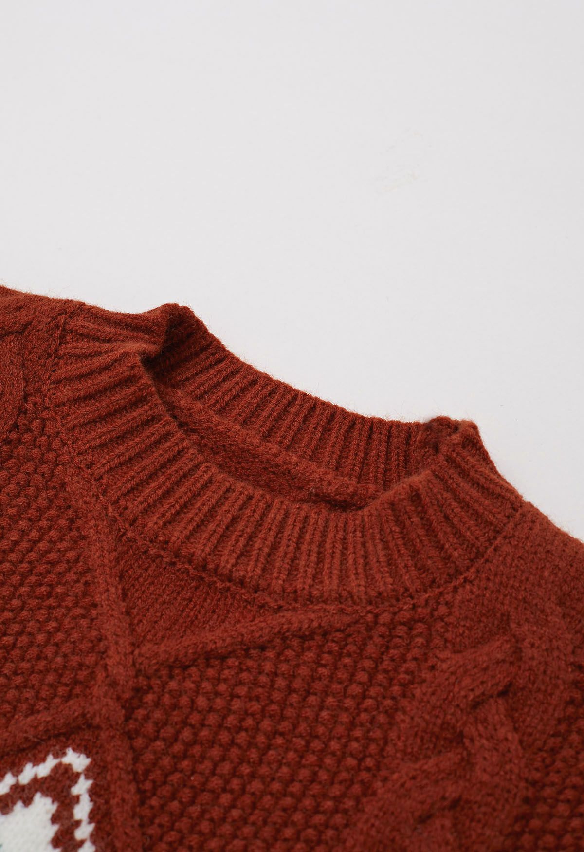 Festive Geometric Braid Knit Sweater in Red