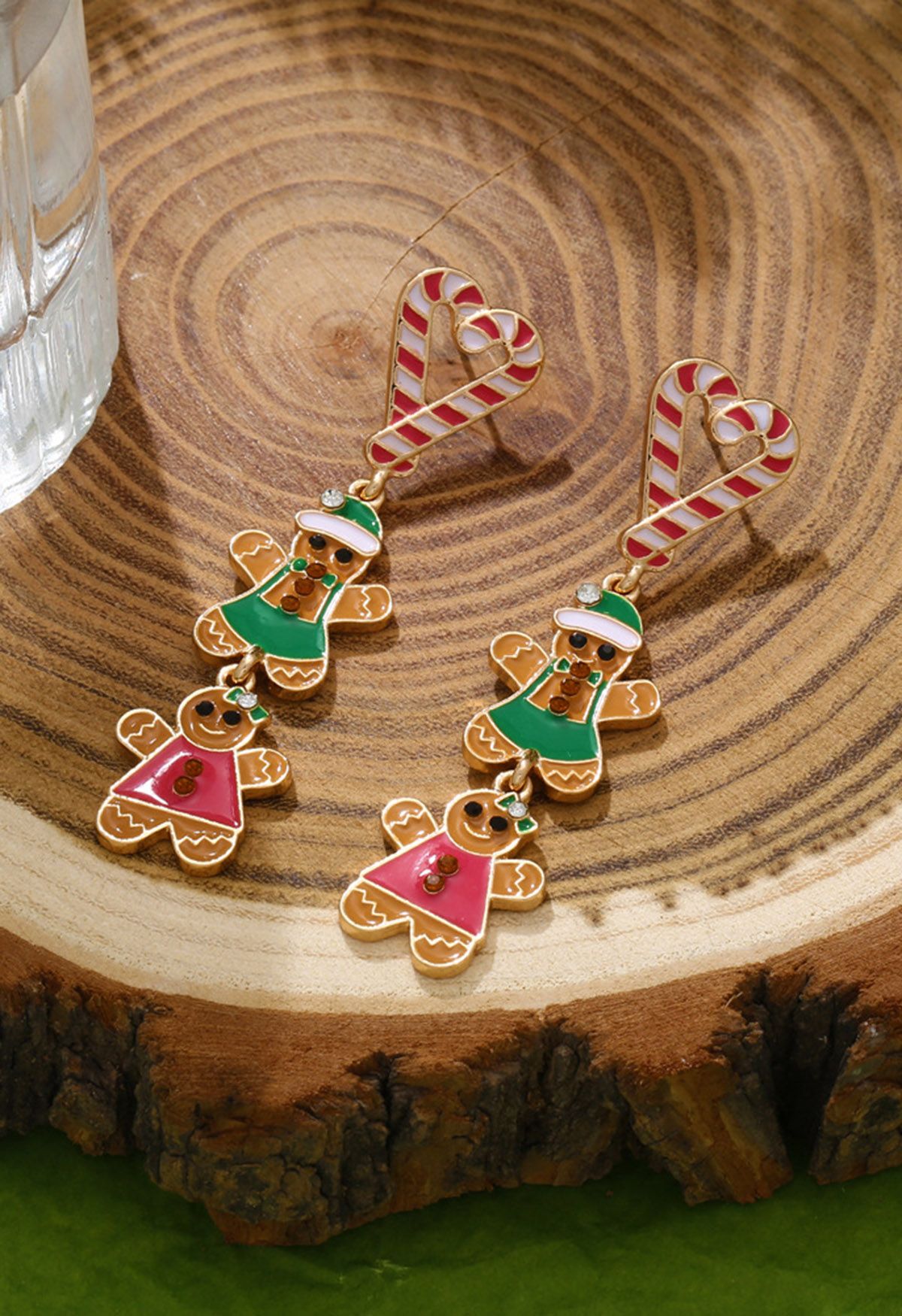 Sweet Gingerbread Couple Candy Cane Earrings