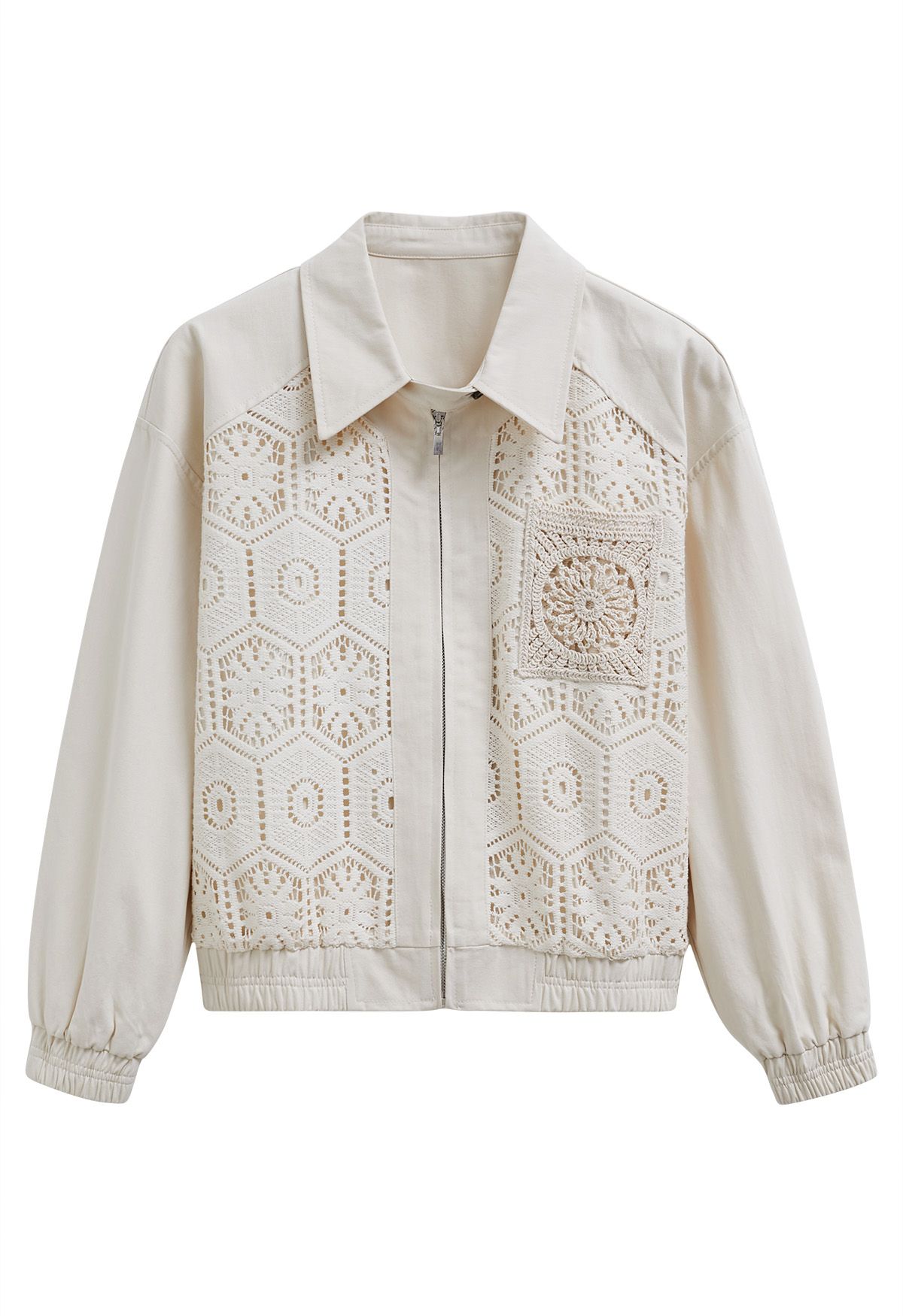 Zip Up Floral Cutwork Crochet Jacket