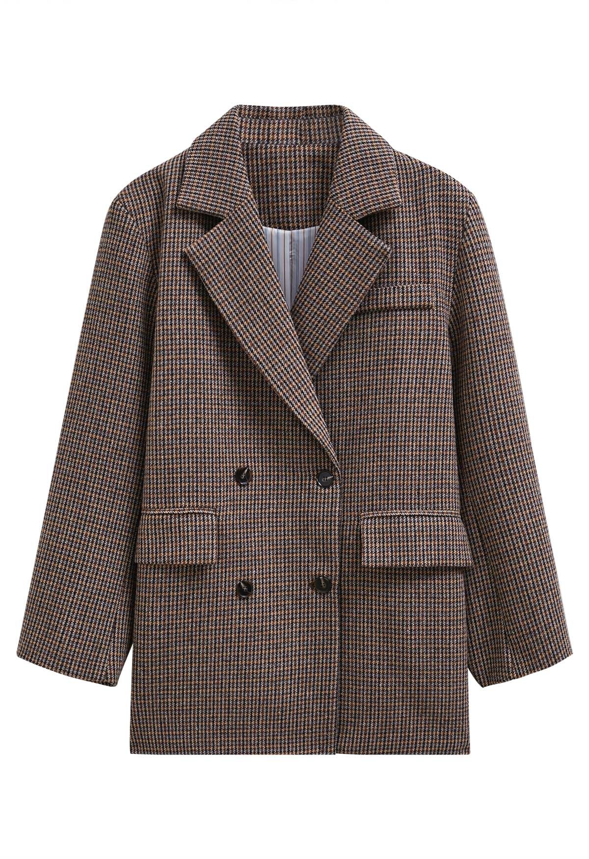 Refined Houndstooth Double-Breasted Wool-Blend Blazer