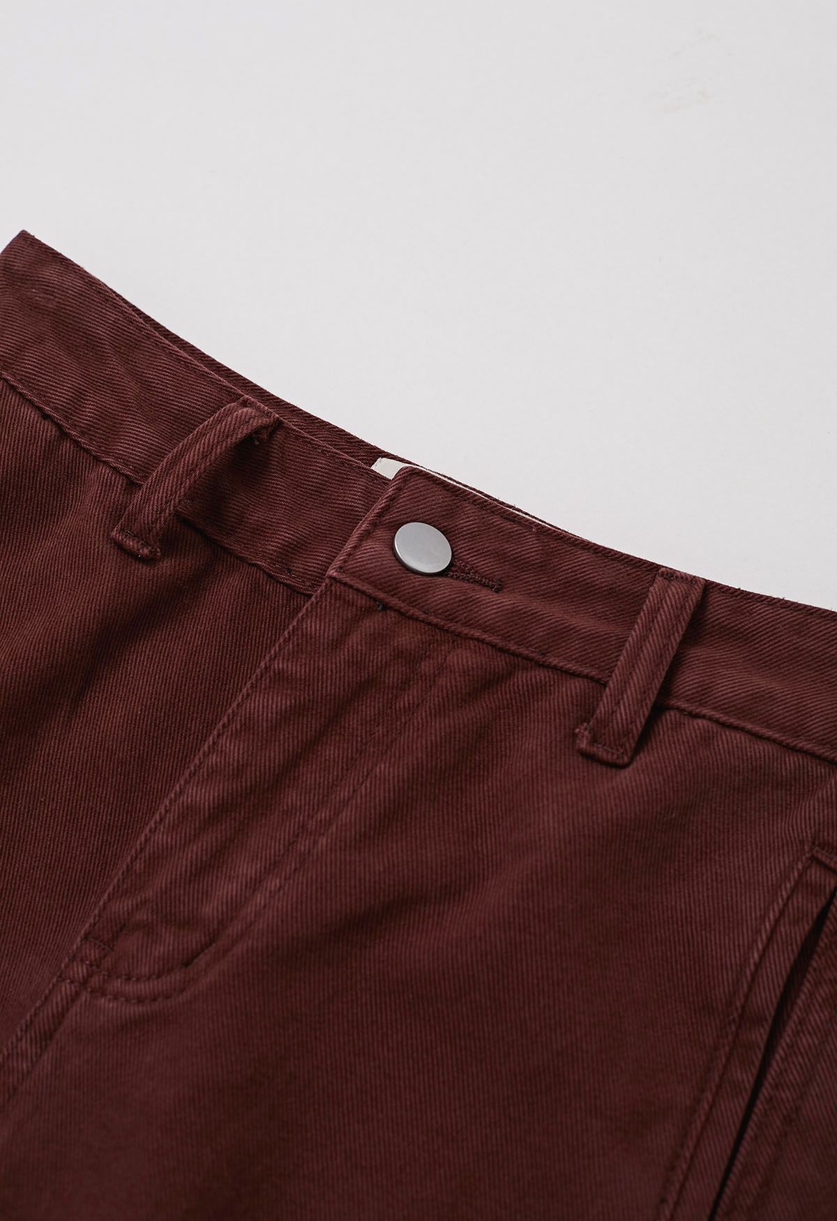 Classic Belted High-Waist Wide-Leg Jeans in Burgundy