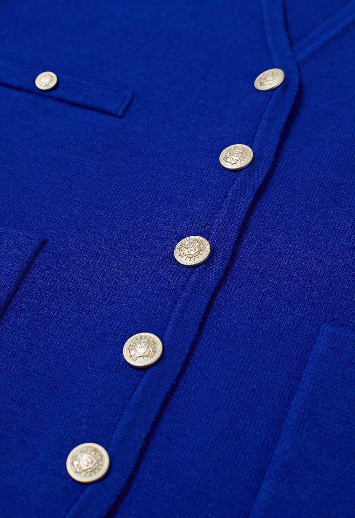 Impressive Patch Pocket Button Down Knit Cardigan in Royal Blue