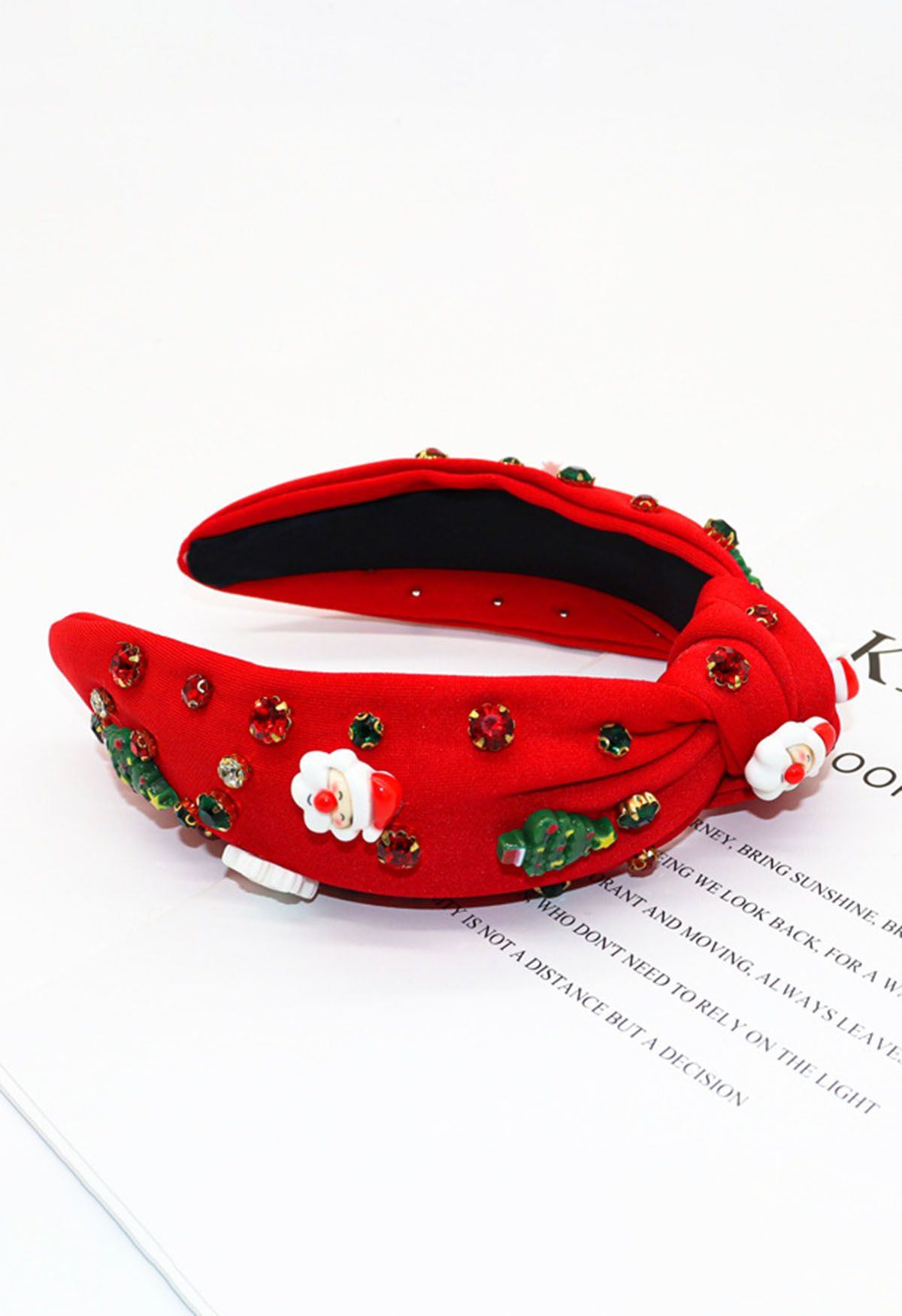 Santa Claus Crystal Decor Knotted Headband in Red