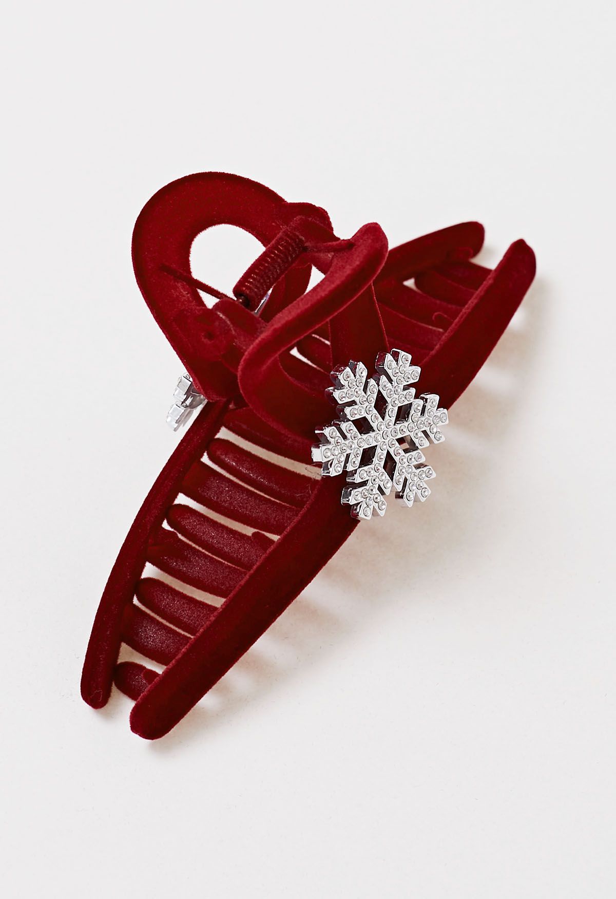 Rhinestone Snowflake Velvet Hair Claw in Burgundy