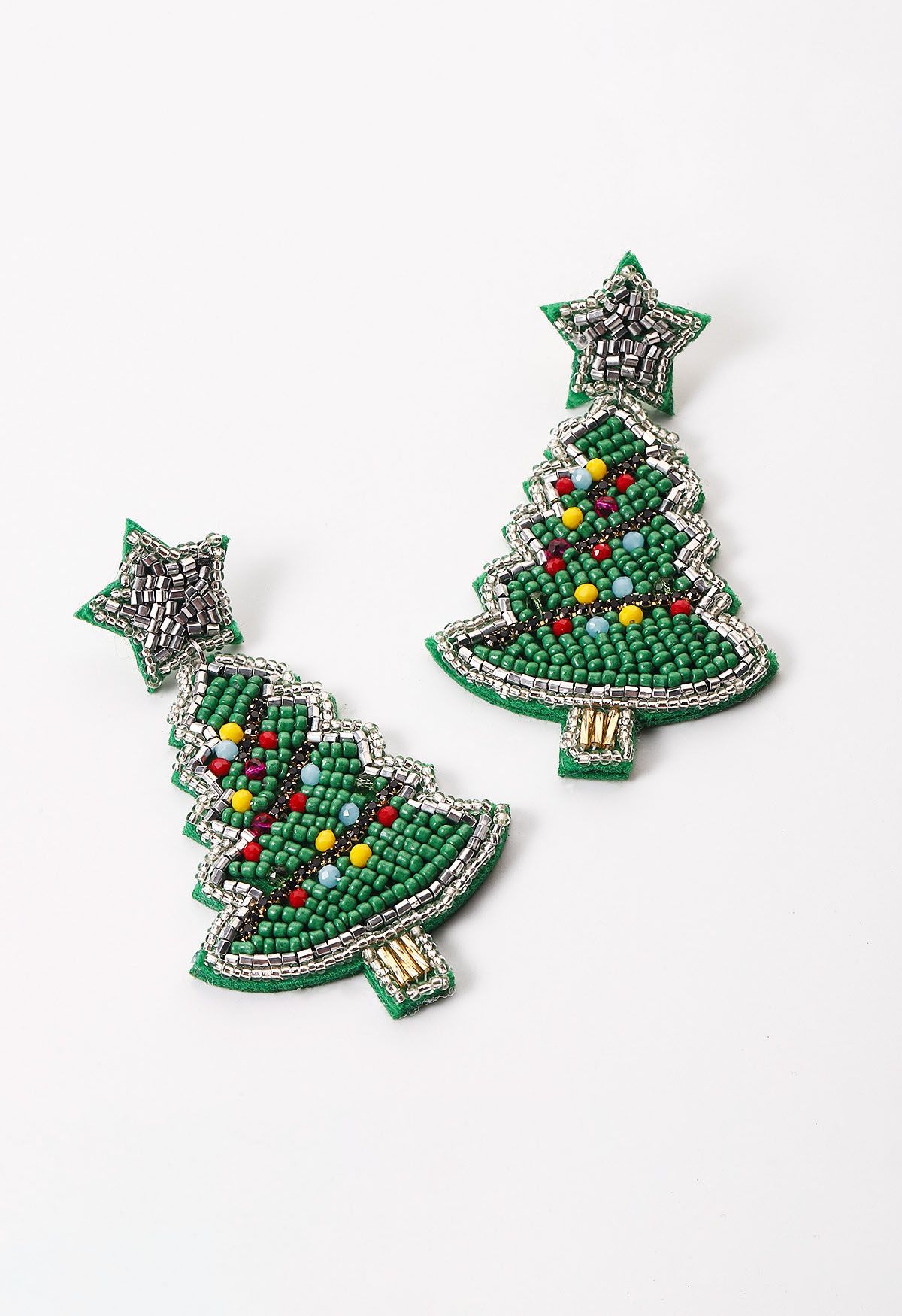 Vibrant Beaded Christmas Tree Earrings