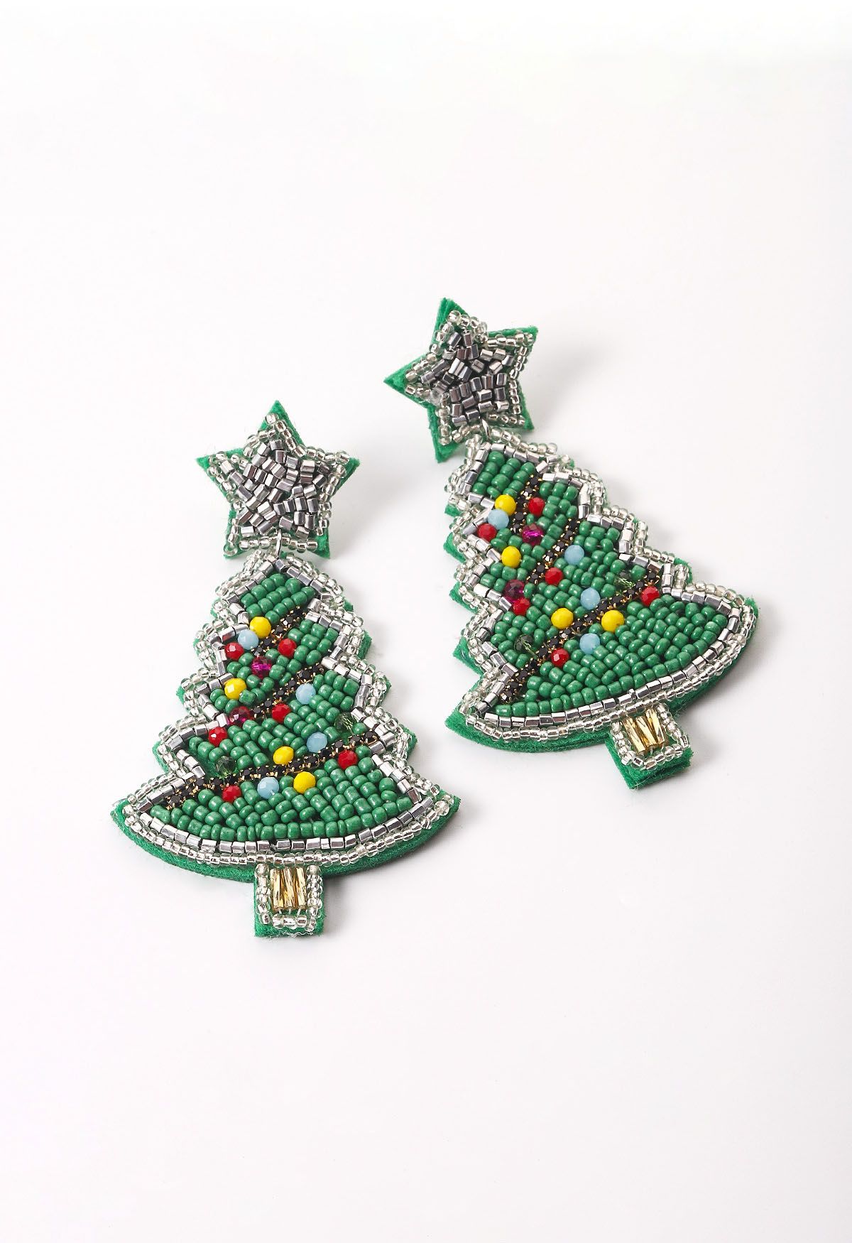 Vibrant Beaded Christmas Tree Earrings