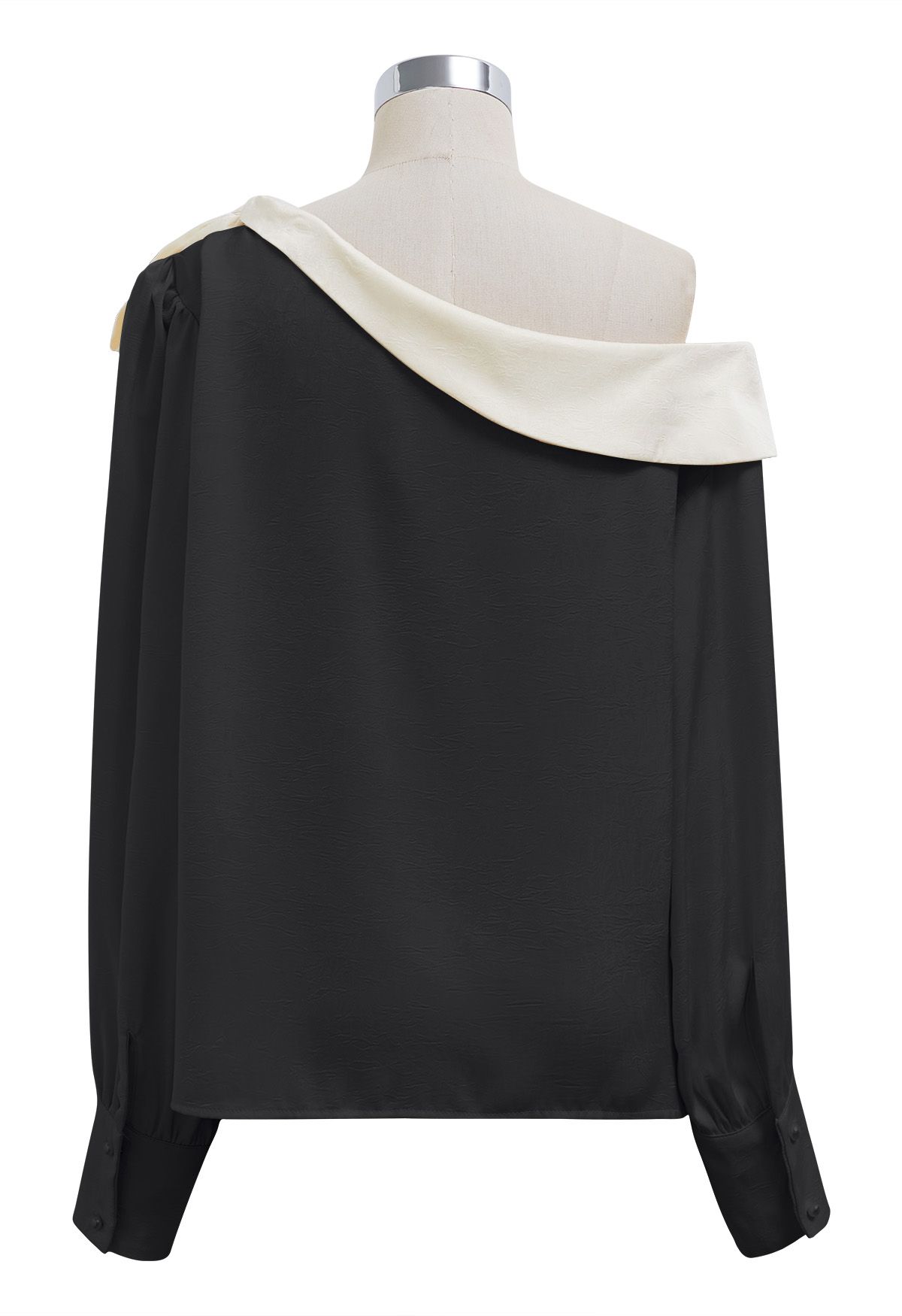 One-Shoulder Bowknot Flap Satin Top in Black