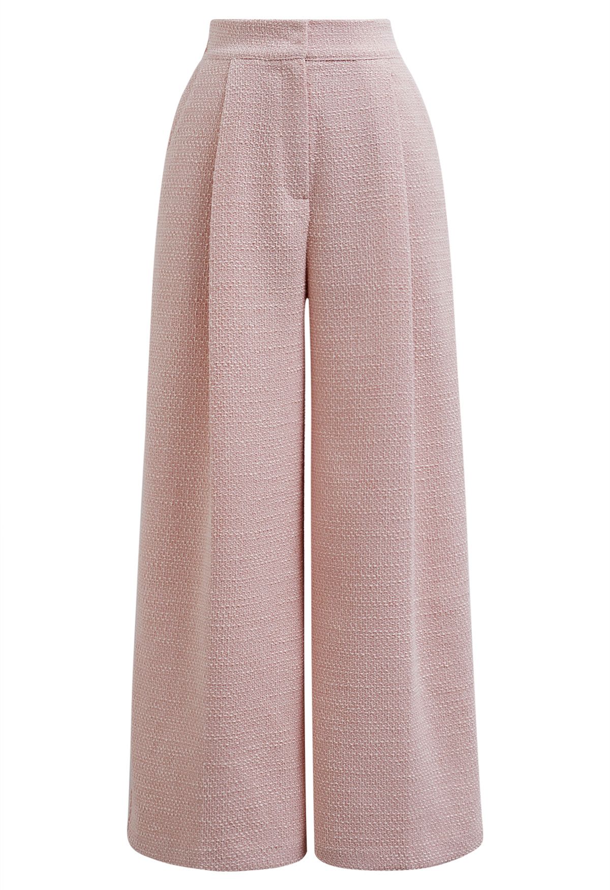 Stylish Tweed Pleats Palazzo Pants in Pink