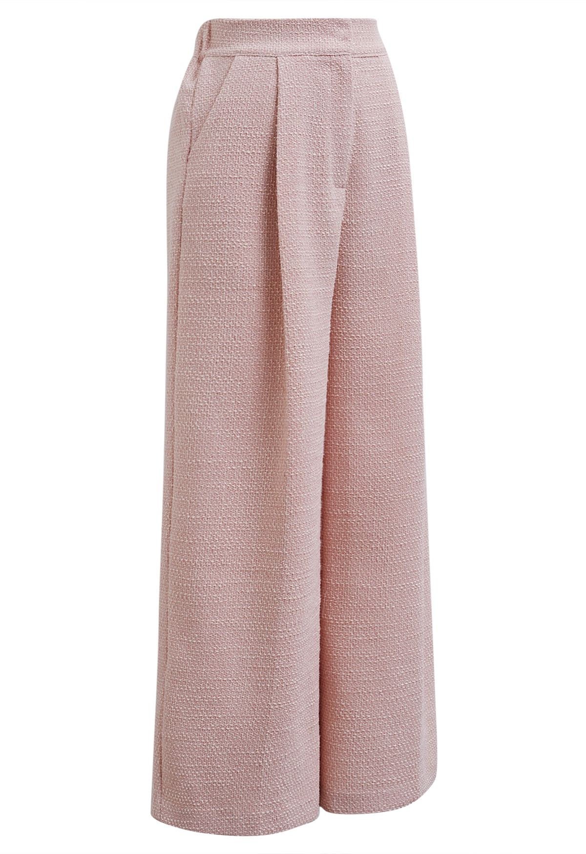 Stylish Tweed Pleats Palazzo Pants in Pink