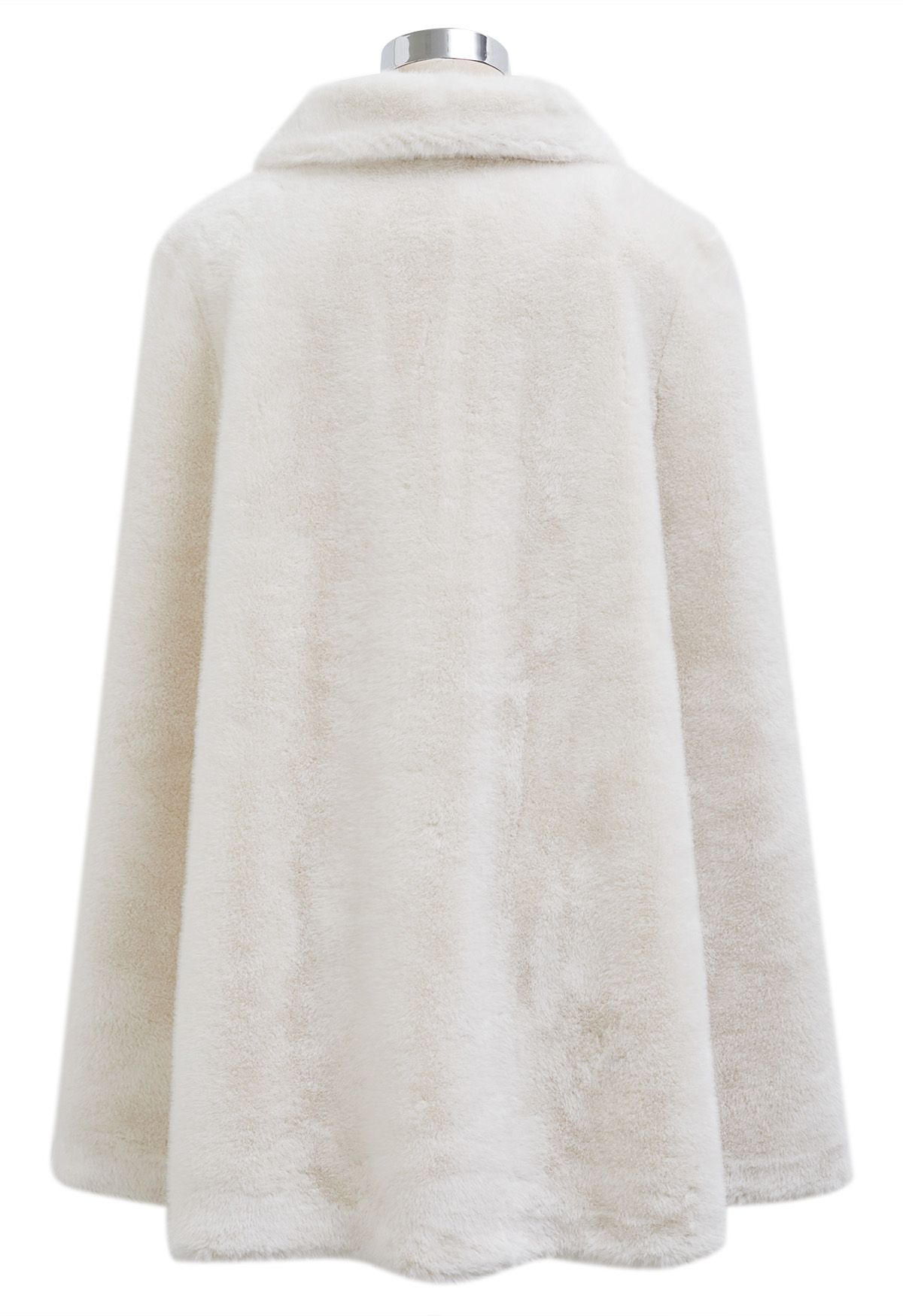 Collared Double-Breasted Faux Fur Cape Coat in Ivory