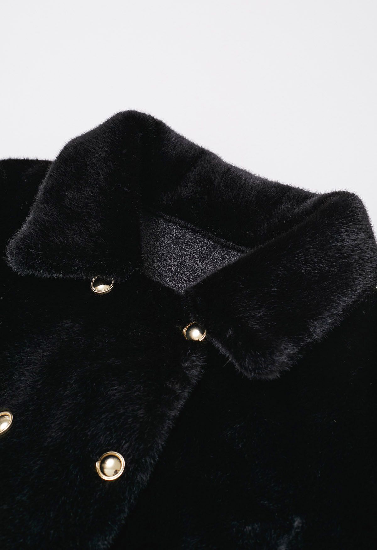 Collared Double-Breasted Faux Fur Cape Coat in Black