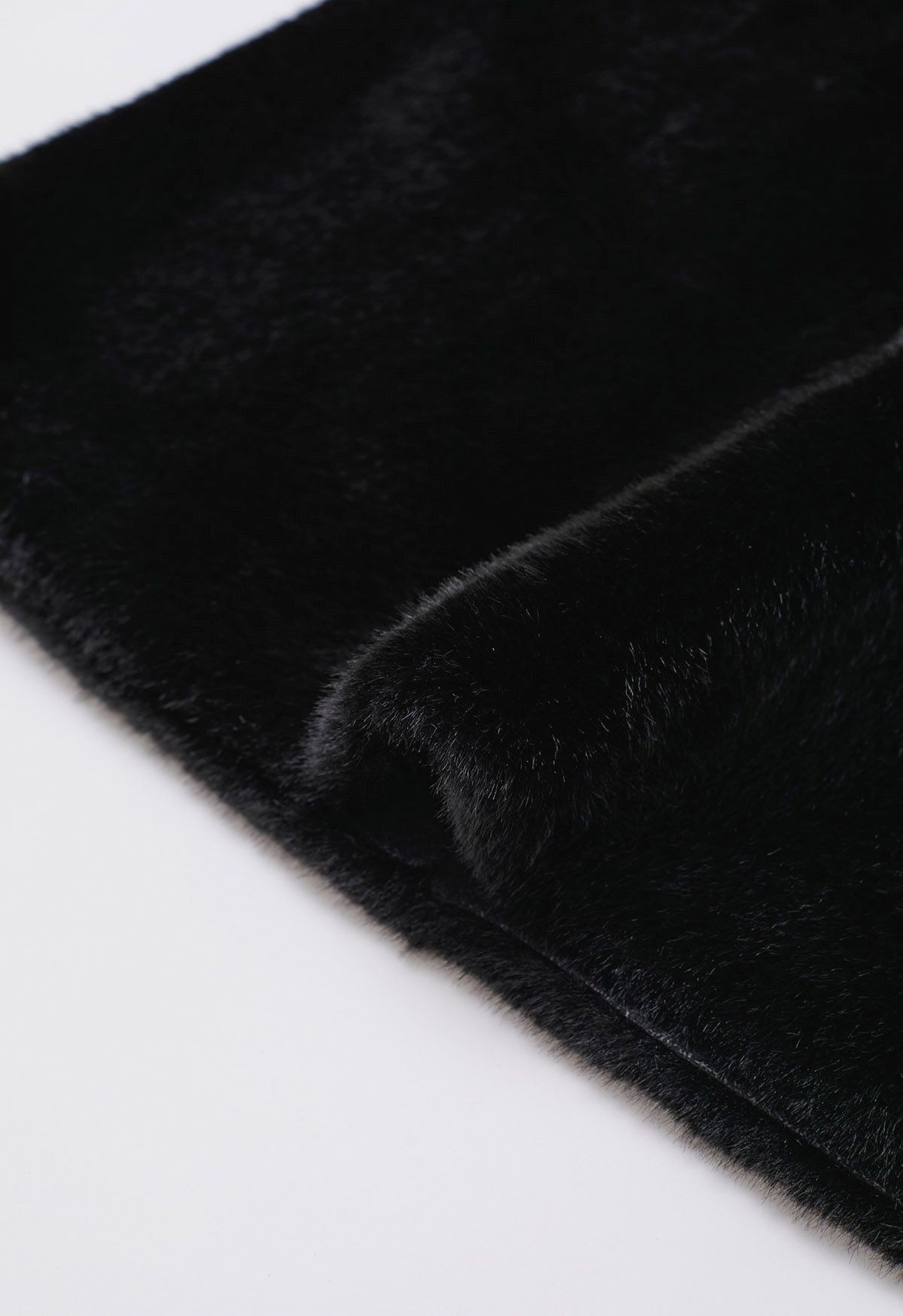 Collared Double-Breasted Faux Fur Cape Coat in Black