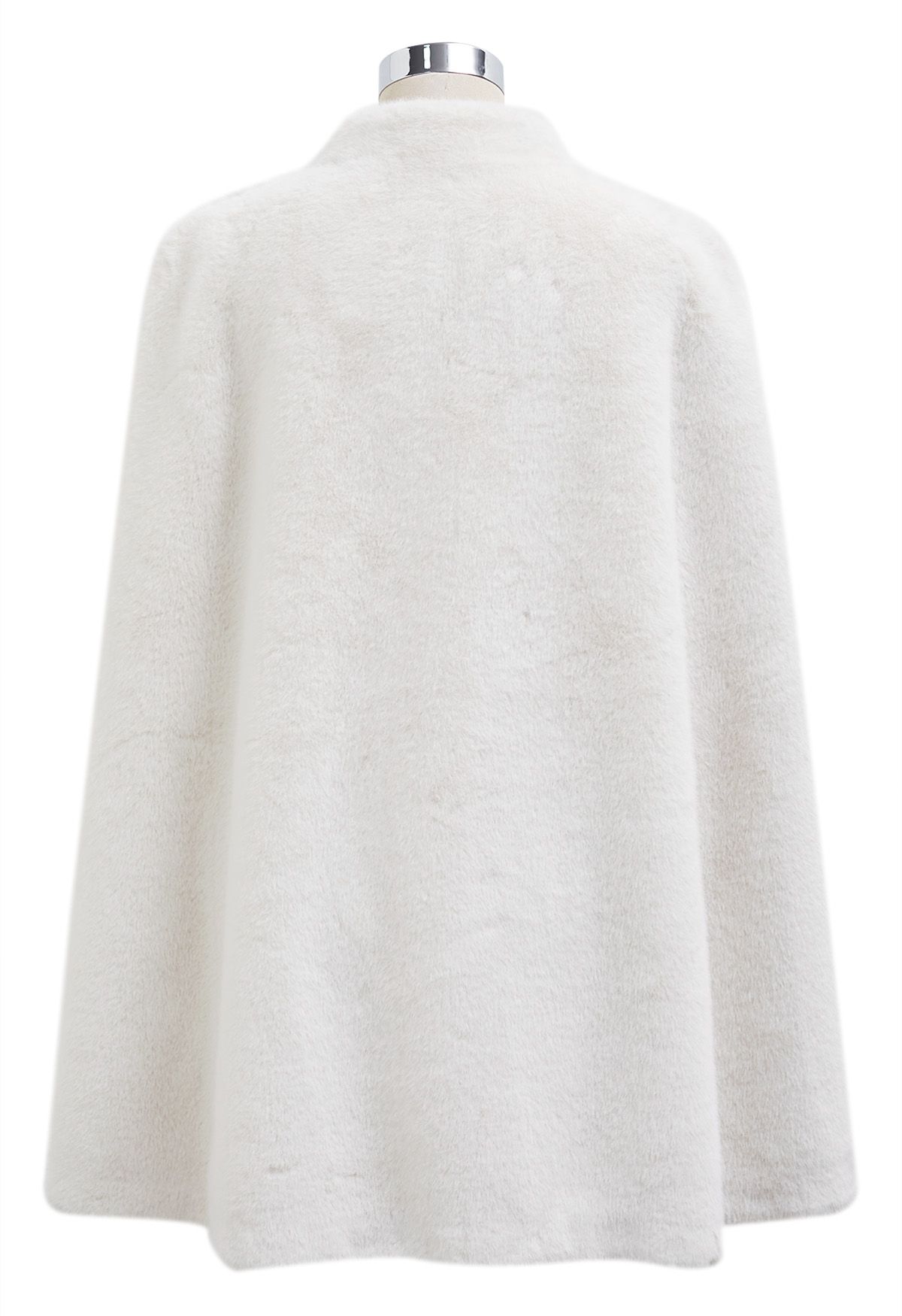 Rhinestone Button Wrap Faux Fur Cape Coat in Ivory